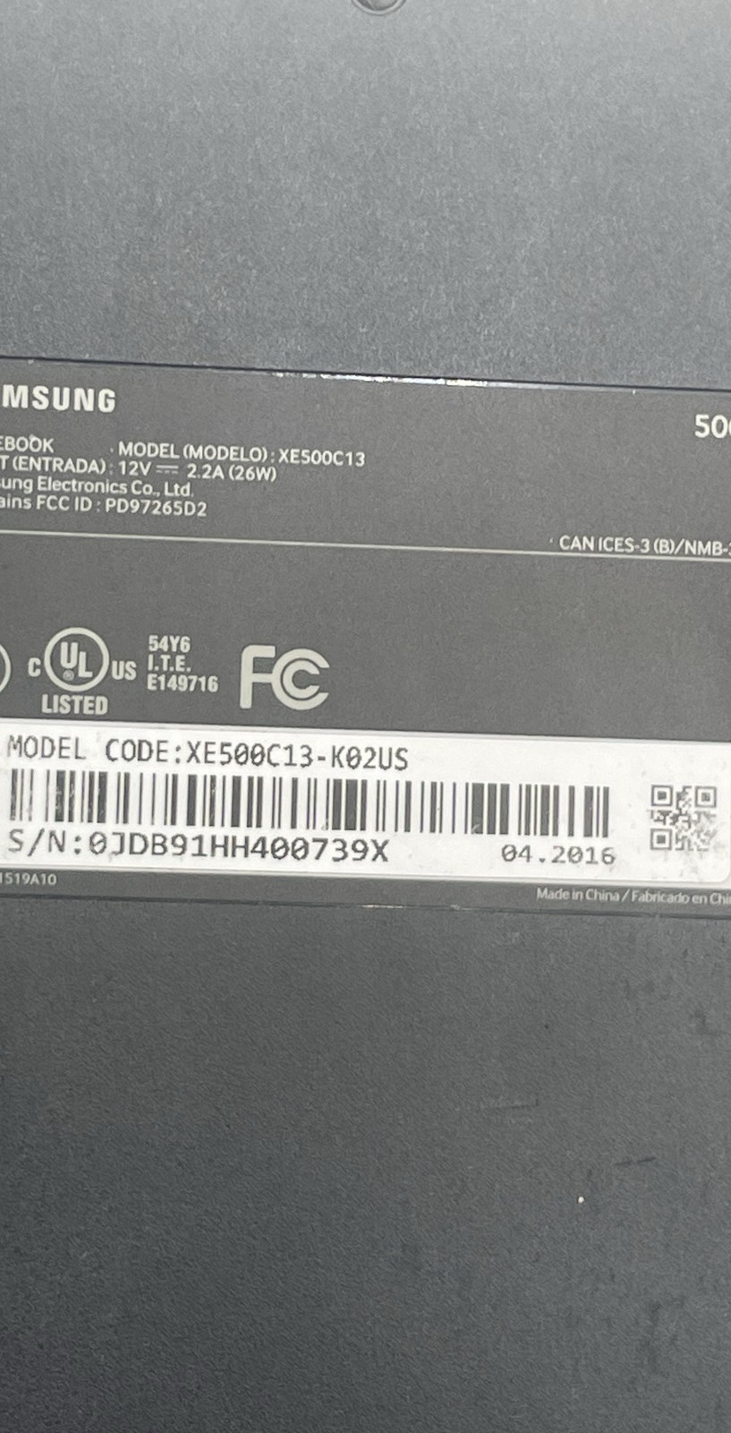 Samsung Chromebook 3 XE500C13 Intel SN 0JDB91HH400739X 11.6″ Laptop Black