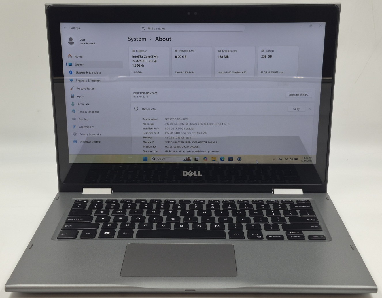 Dell Inspiron 5379 i5-8250U 1.60GHz 8GB RAM 256GB NVMe W11P Laptop