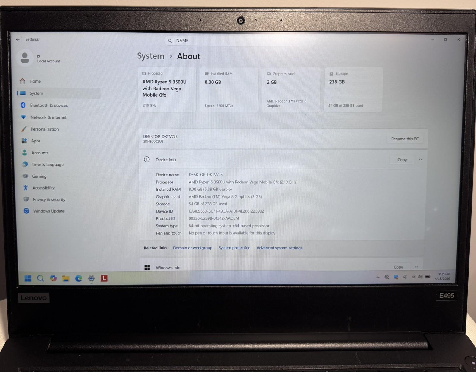 *LOT OF 2* LENOVO ThinkPad E495 Ryzen 5 | 8GB RAM | 256GB SSD | SEE DESCRIPTION