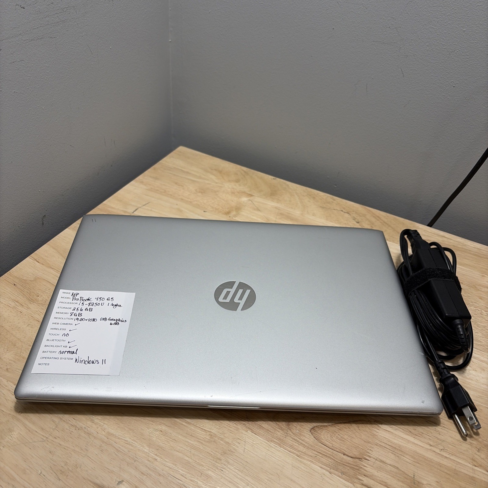 HP ProBook 450 G5 15″ CORE i5-8250U 1.6GHZ , 8GB, 256GB WCAM WIFI WIN11 CORD