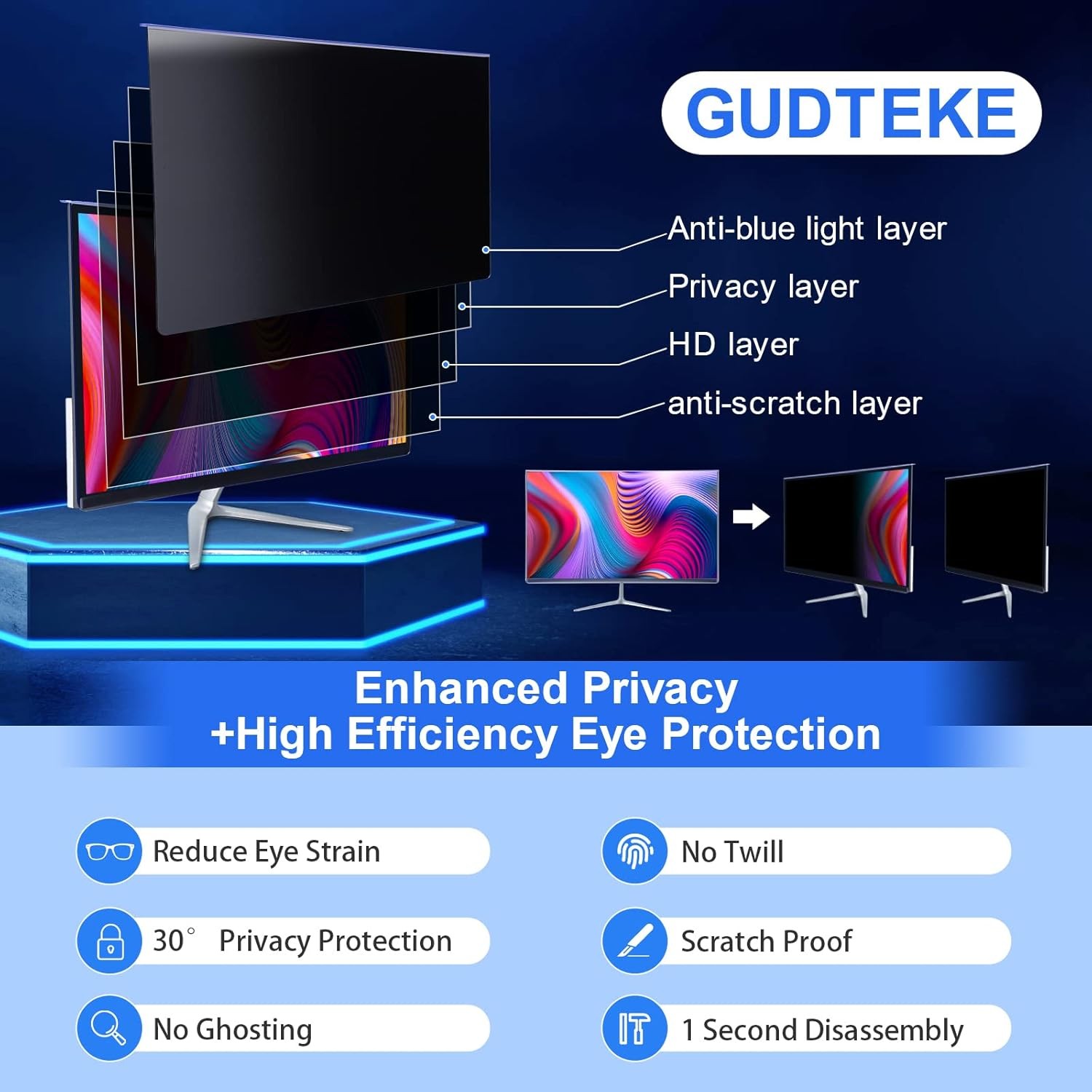 24″ Widescreen Monitor Privacy Screen Filter – Anti-Glare Protector for Screens