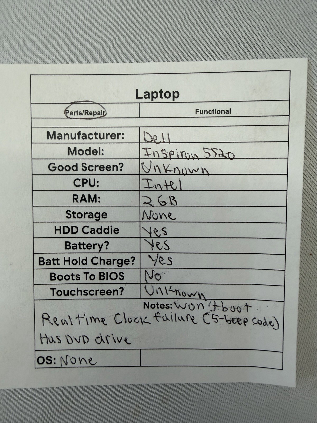 Dell Inspiron 5520 Laptop – Unknown if Screen is Good – Intel – Read Des