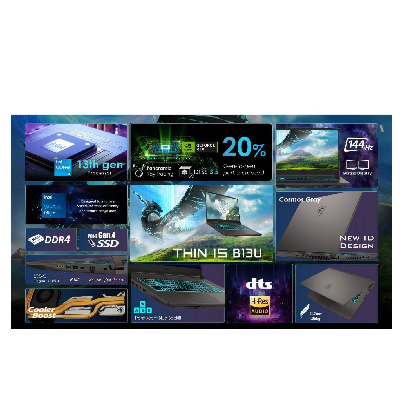MSI Thin 15.6 inch FHD 144Hz GamingLaptop Intel Core i5-13420H…
