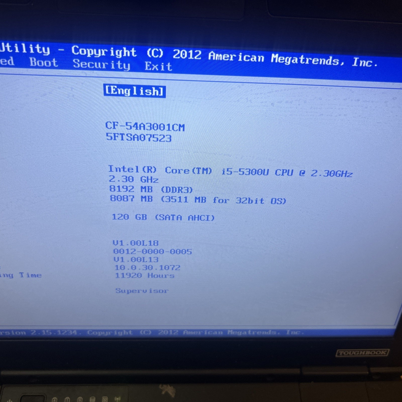 Panasonic Toughbook CF-54 mk1 Intel i5-5300 |8GB ddr3 | 120GB ssd | Win10 pro