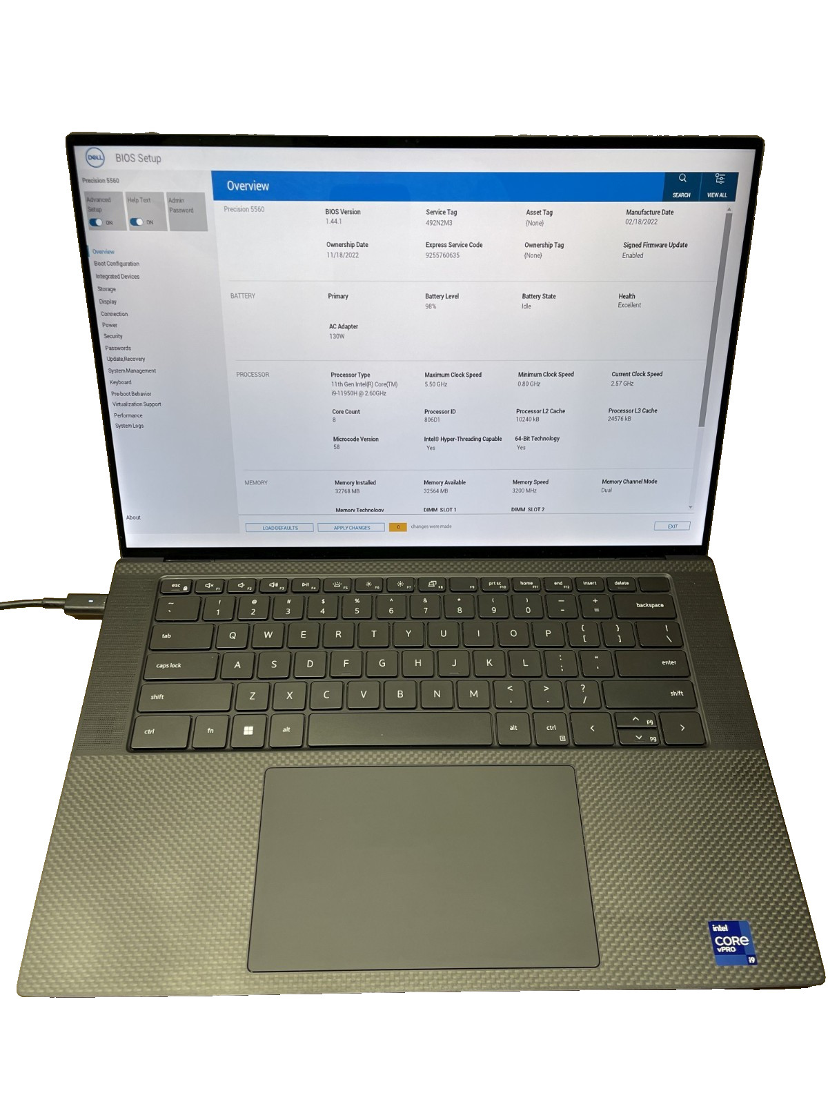 Dell Notebook Precision 5560 i9-11950H 32gb 15.6″ Touch NVIDIA RTX A2000 130w AC