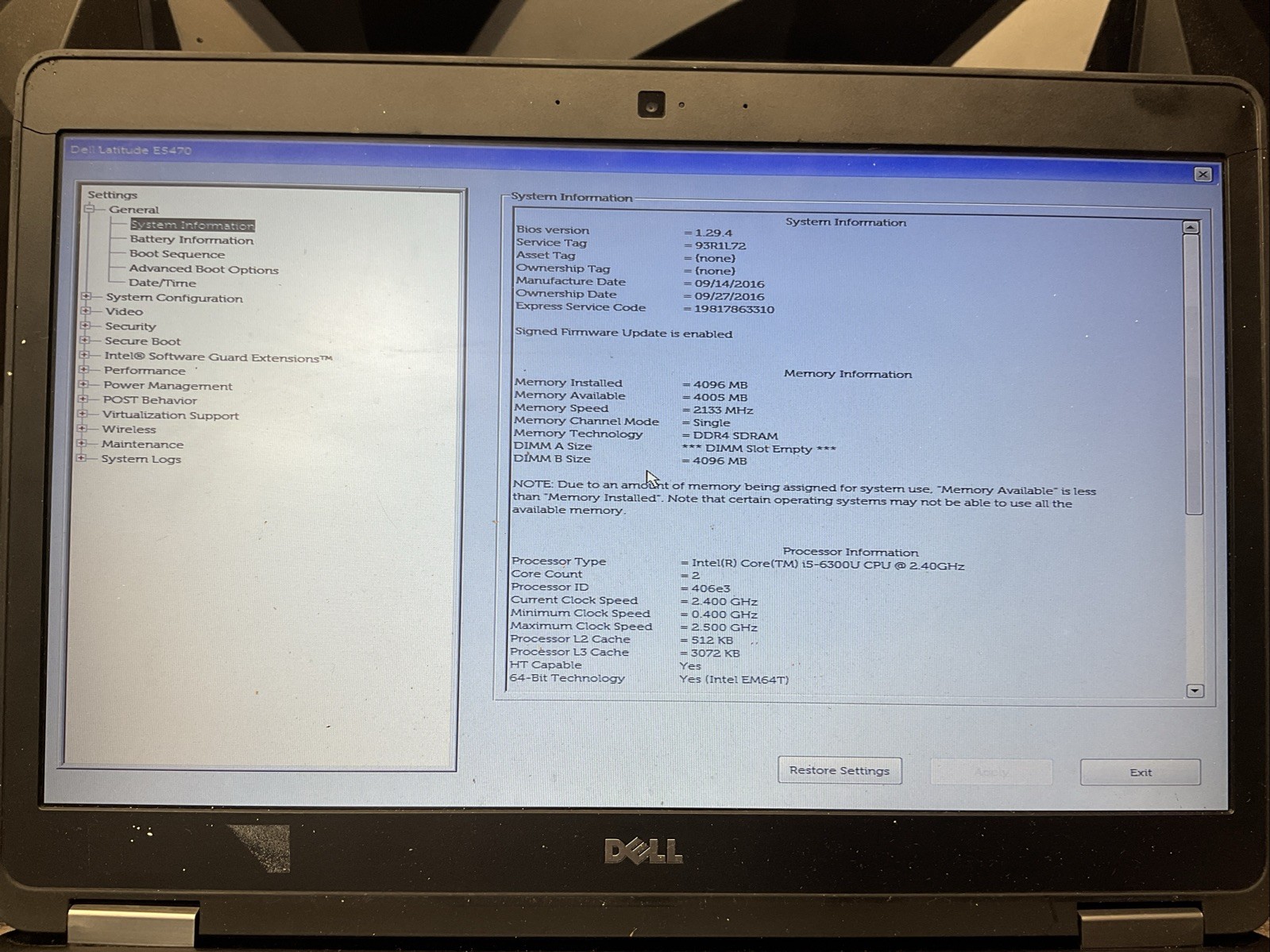 Dell Latitude E5470 / Intel Core i5 6th Gen / BIOS Unlocked / Parts Repair / J6