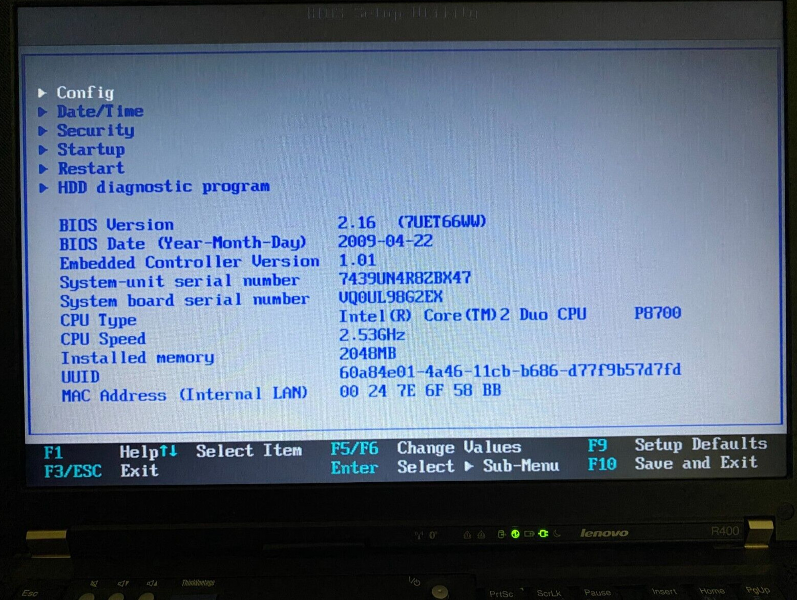 Lenovo ThinkPad R400 – Core 2DUO P8700 2.53GHz 2G – NO HDD/Caddy/Power/Battery