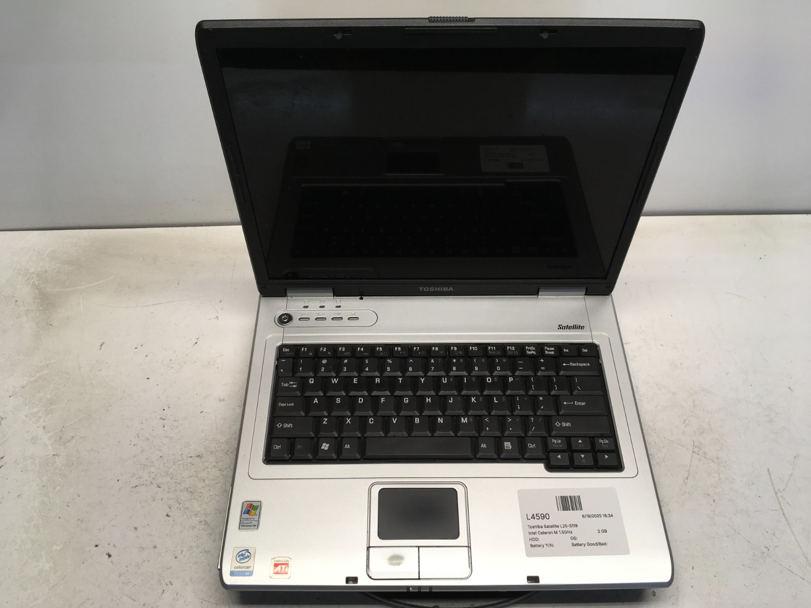 Toshiba Satellite L25-S119 Intel Celeron M 1.5GHz 2 GB NO HDD/Battery Dim Screen