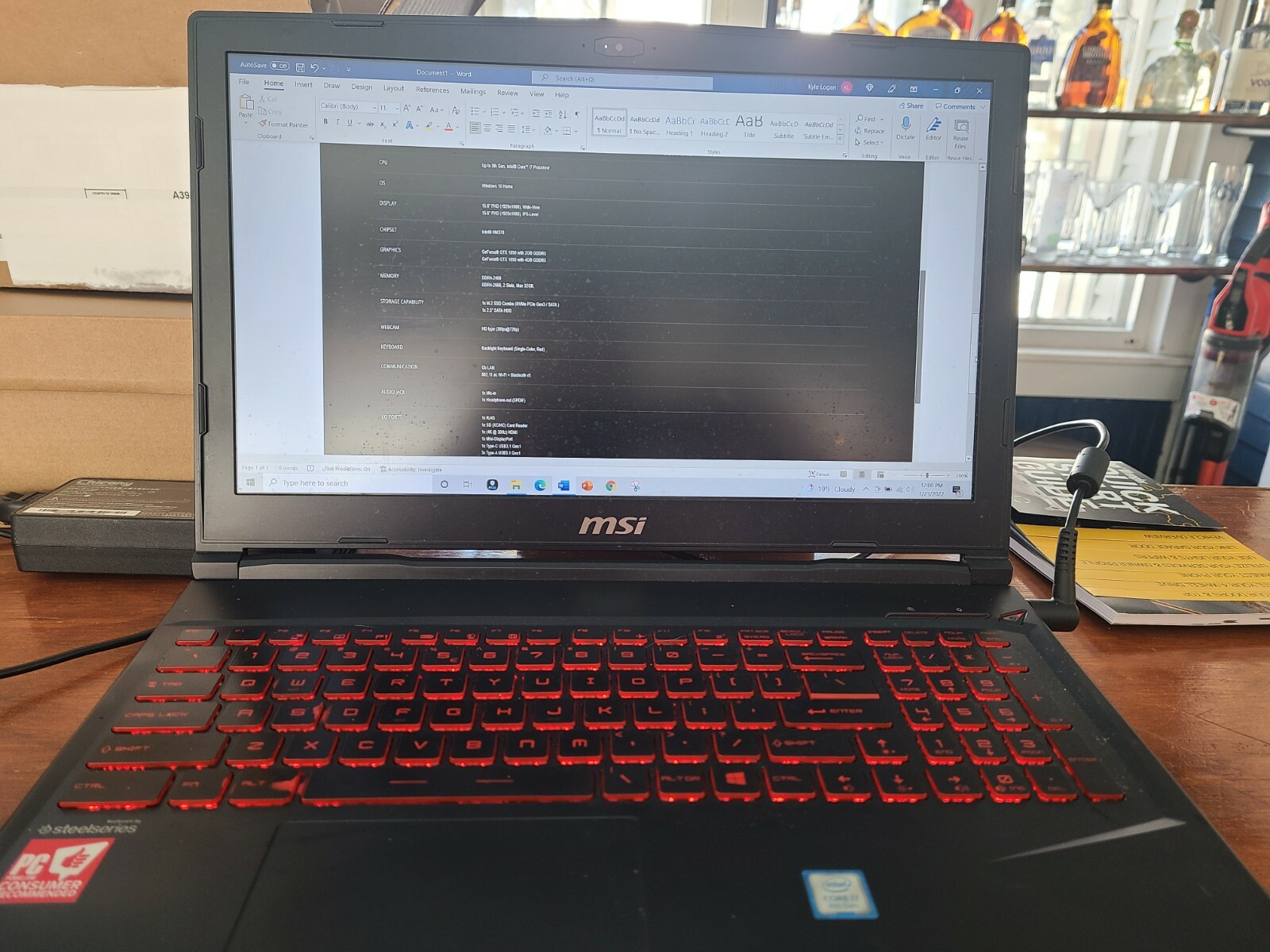 MSI Gl63 8RD 15.6 in. 1TB HDD 256GB SSD 4GB RAM Intel Core I7 8th Gen Laptop