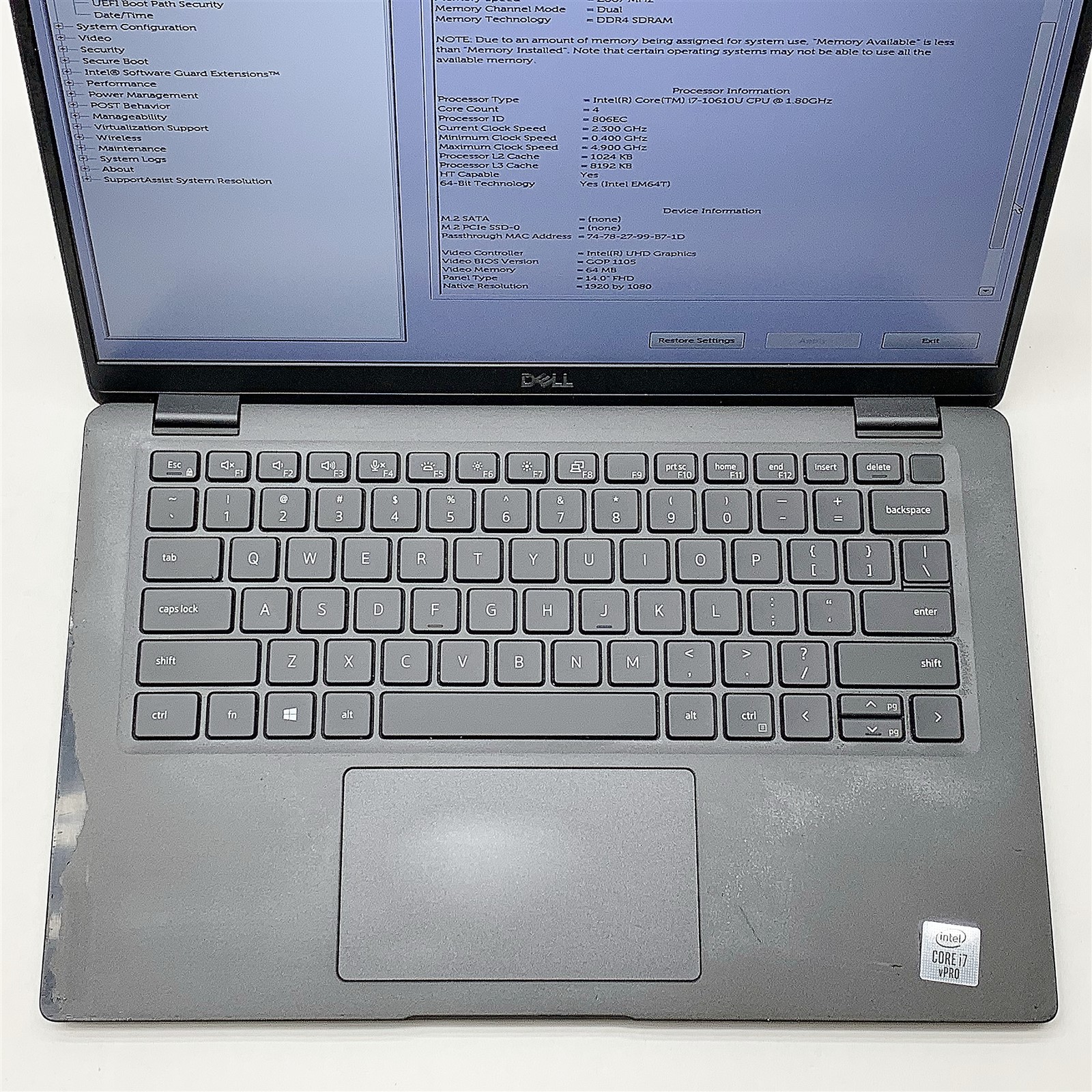 Dell Latitude 7410 Laptop Intel Core i7 10610U 1.80GHZ 14″ FHD 16GB RAM NO HDD