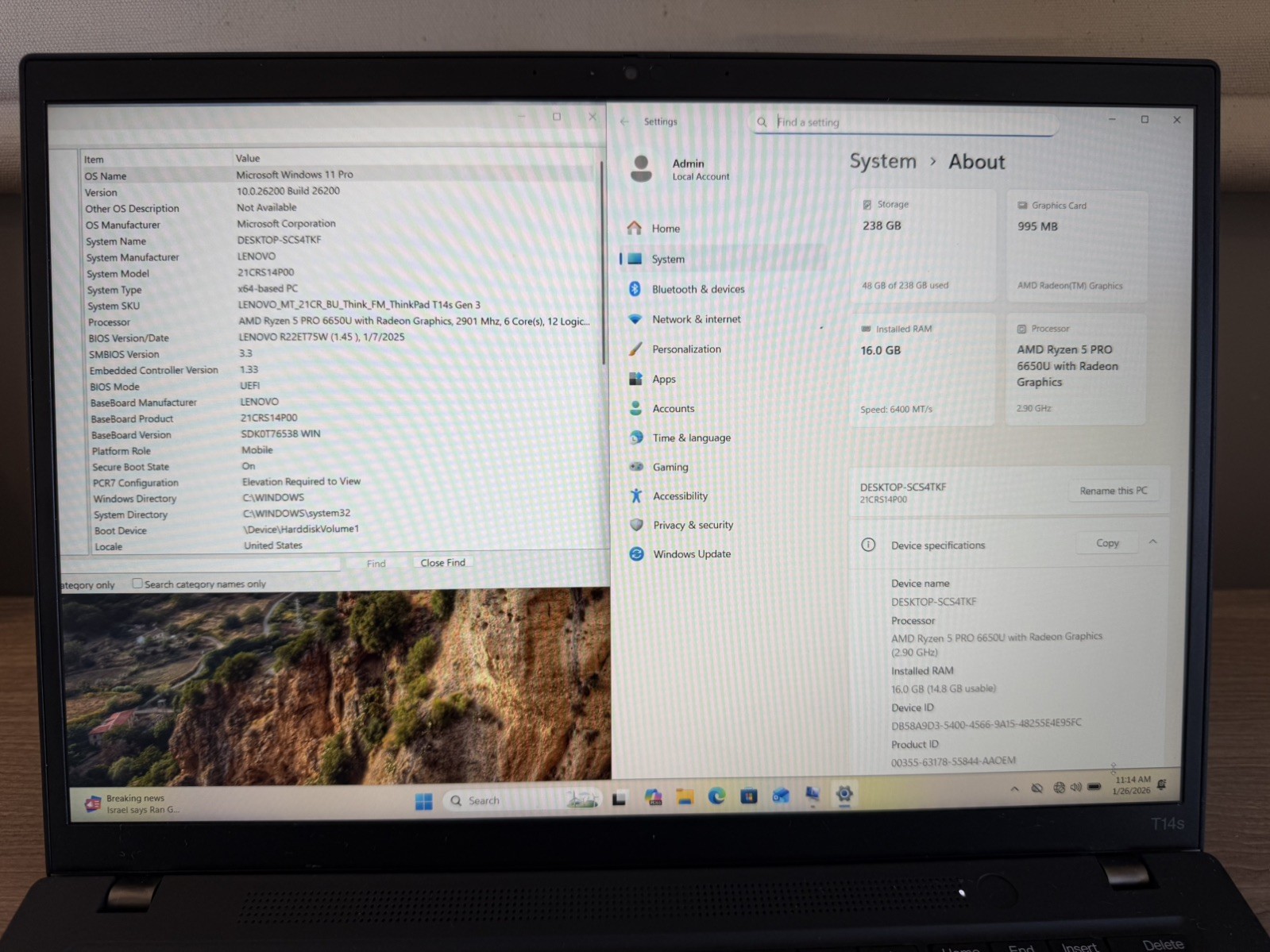 Lenovo ThinkPad T14s Gen 3 (2023), Ryzen 5 Pro 6650U, 16GB, 256GB, Win 11 Pro