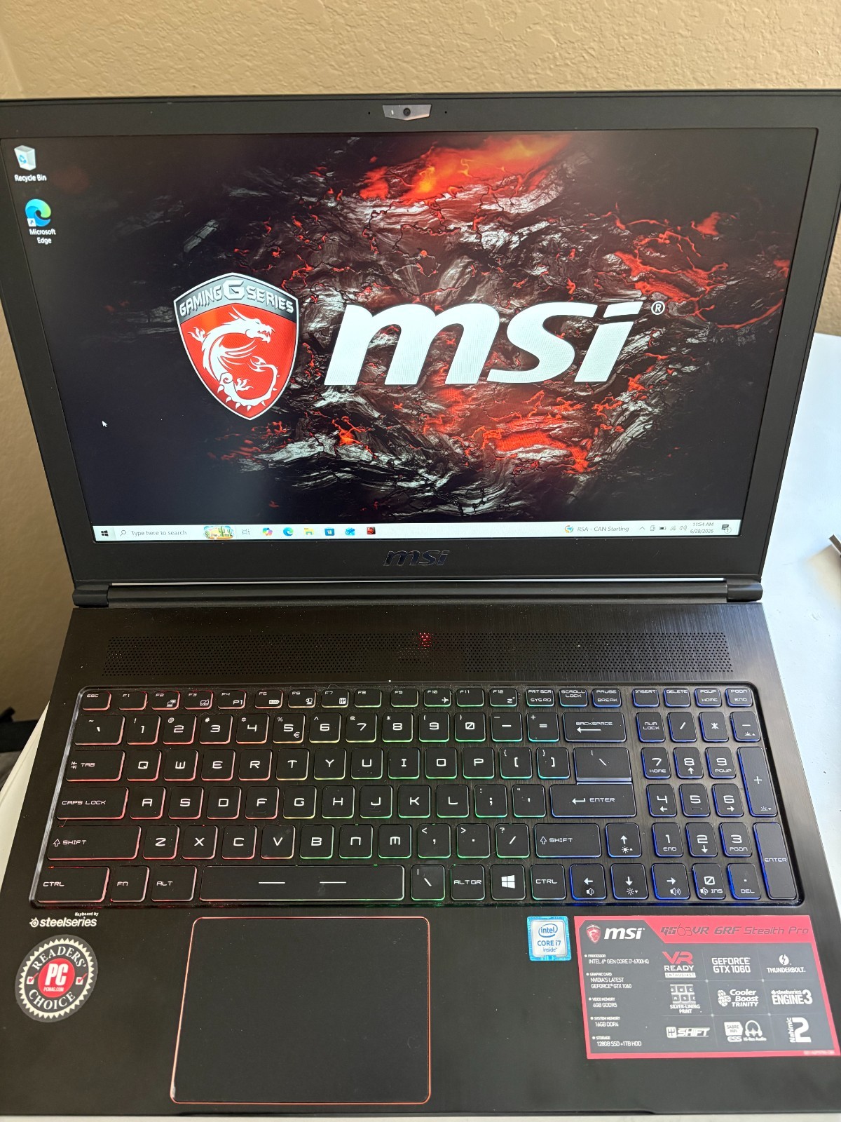 MSI MS-16K2 Gaming Laptop Intel i7-6700 Nvidia GTX 1060 16GB RAM WIN 10 Read
