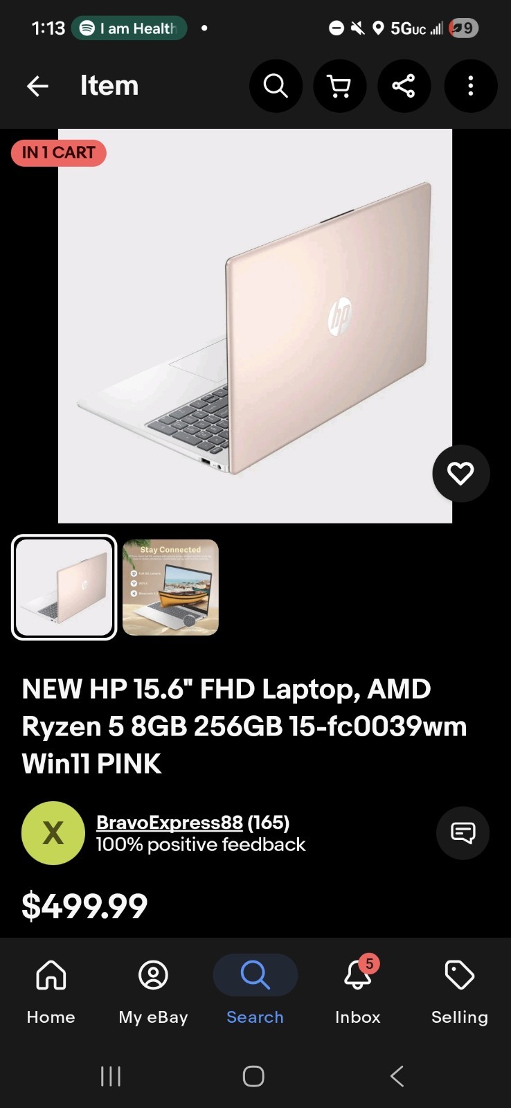 used excellent HP 15.6″ FHD Laptop, AMD Ryzen 5 8GB 256GB 15-fc0039wm Win11 PINK