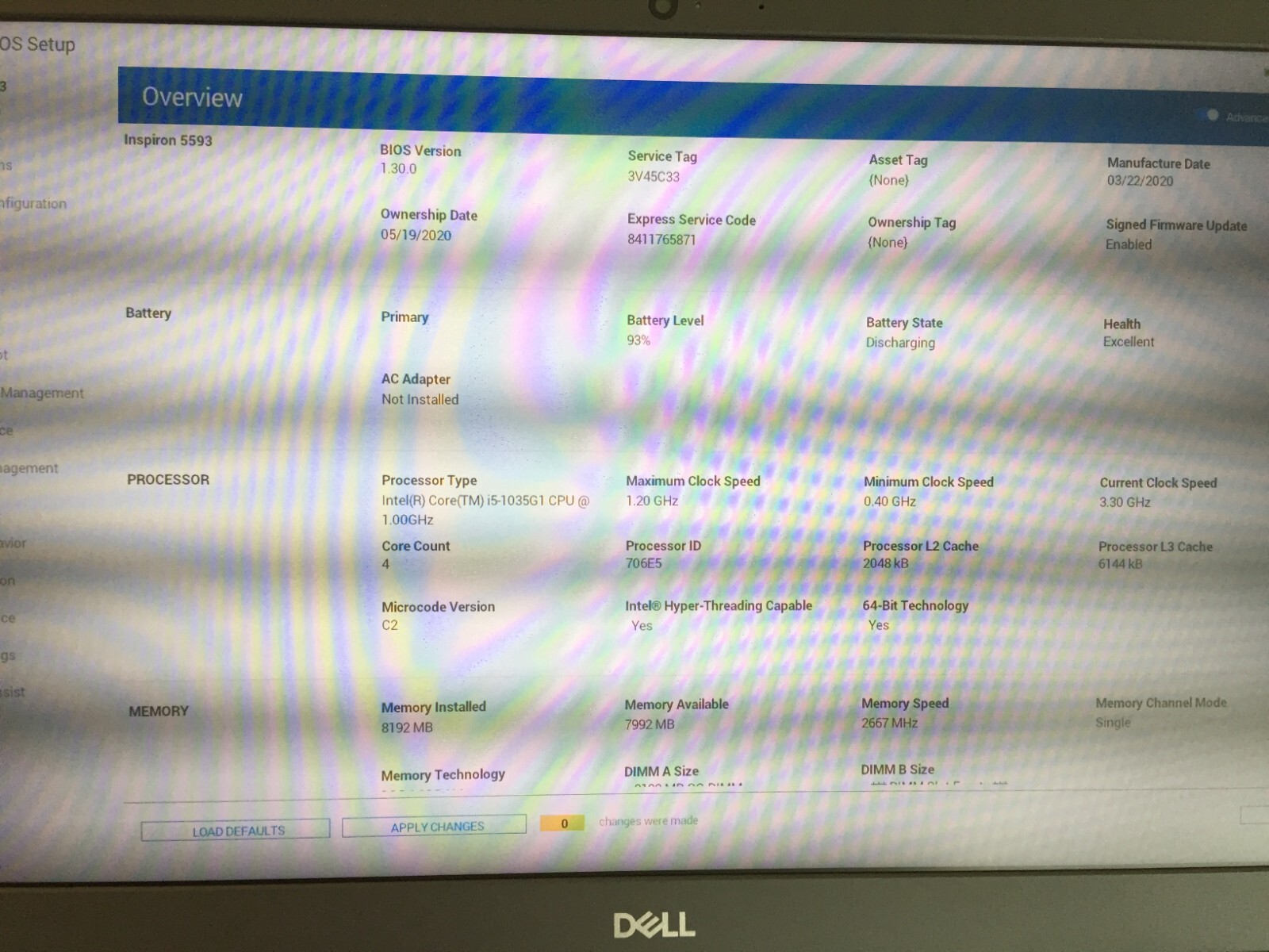 Dell Inspiron 5593 Intel i5-10thGen 3.6GH,8GB,512GB SSD,Win 11 Pro, W/AC Adapter