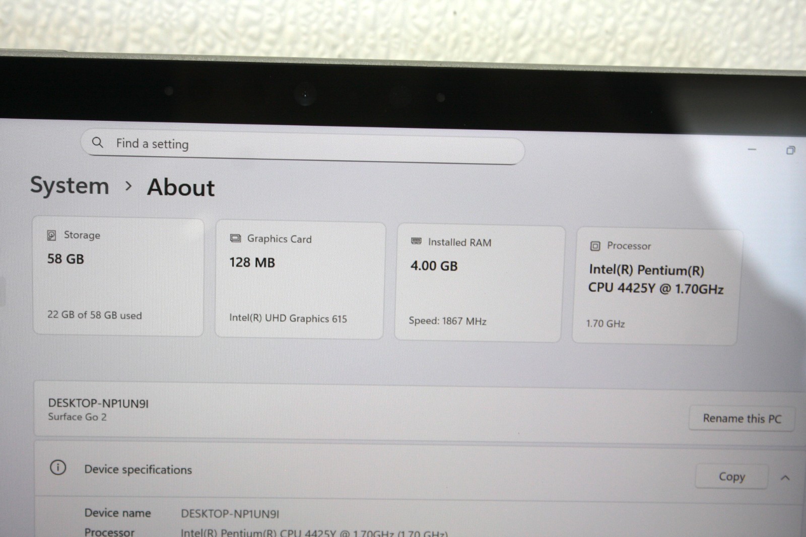 Microsoft Surface Go 2 64GB 4GB Ram Intel Gold Processor With Keyboard