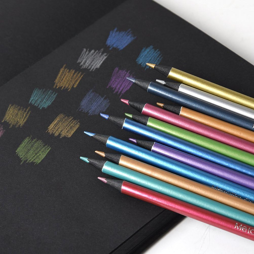 Metallic Colored Pencils Black Wood Multi Colored Pencils Pre-Sharpened Wooden S