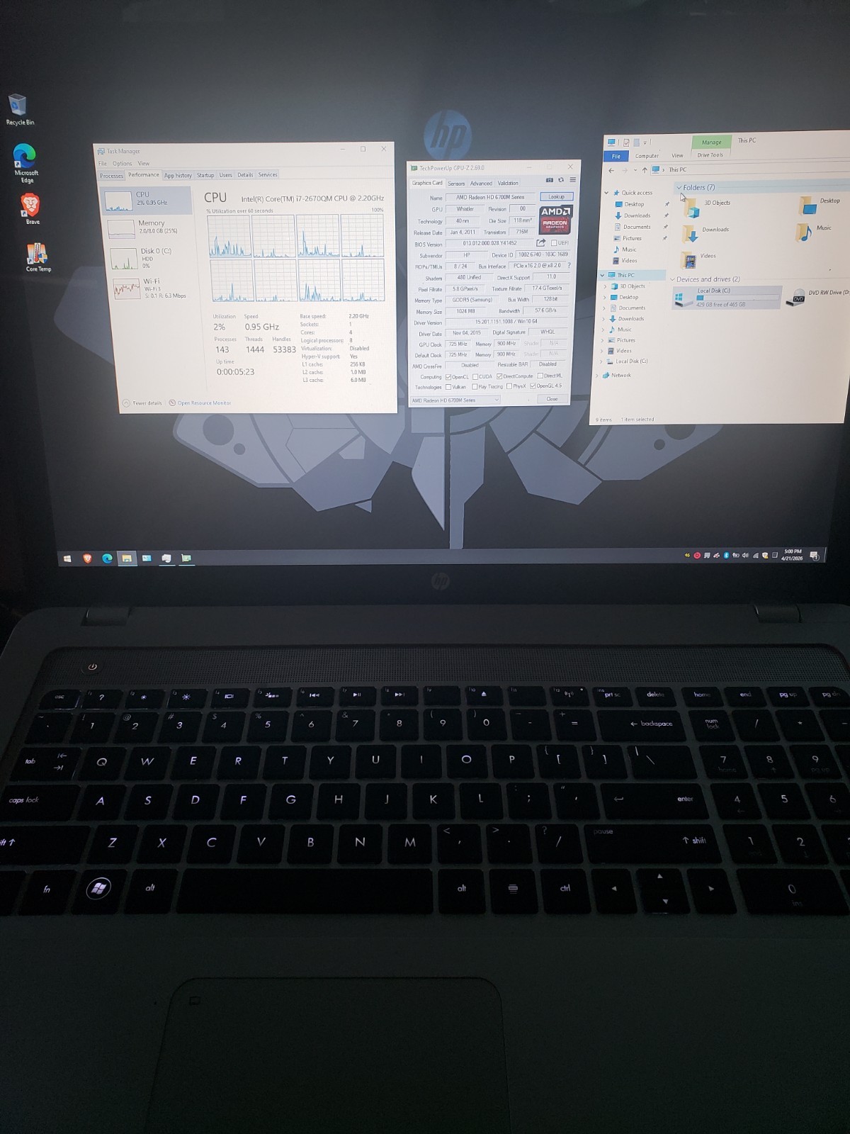 RARE HP ENVY 17t-3000 Beats Audio i7 2670qm 2.2-3.1ghz 8g 500g Win10 W/AC NO BAT