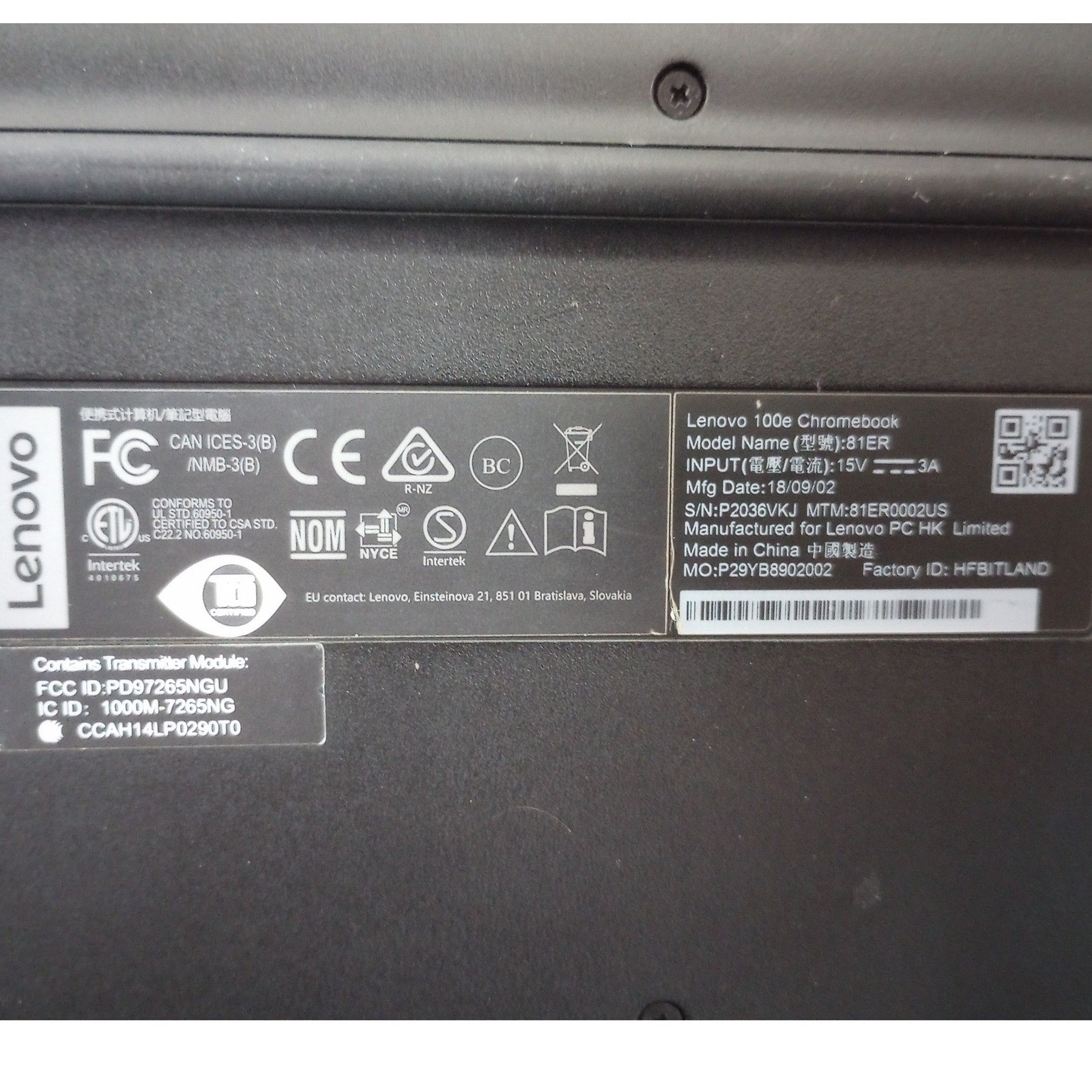 Lenovo 100e Chromebook 81ER 11.6″ Intel Celeron 4GB RAM 16GB eMMC NO CHARGER