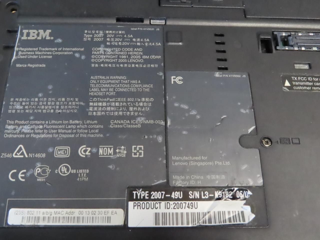 *UNTESTED* IBM LENOVO THINKPAD T60 CORE DUO T2400 1GB RAM NO HDD 14” LAPTOP