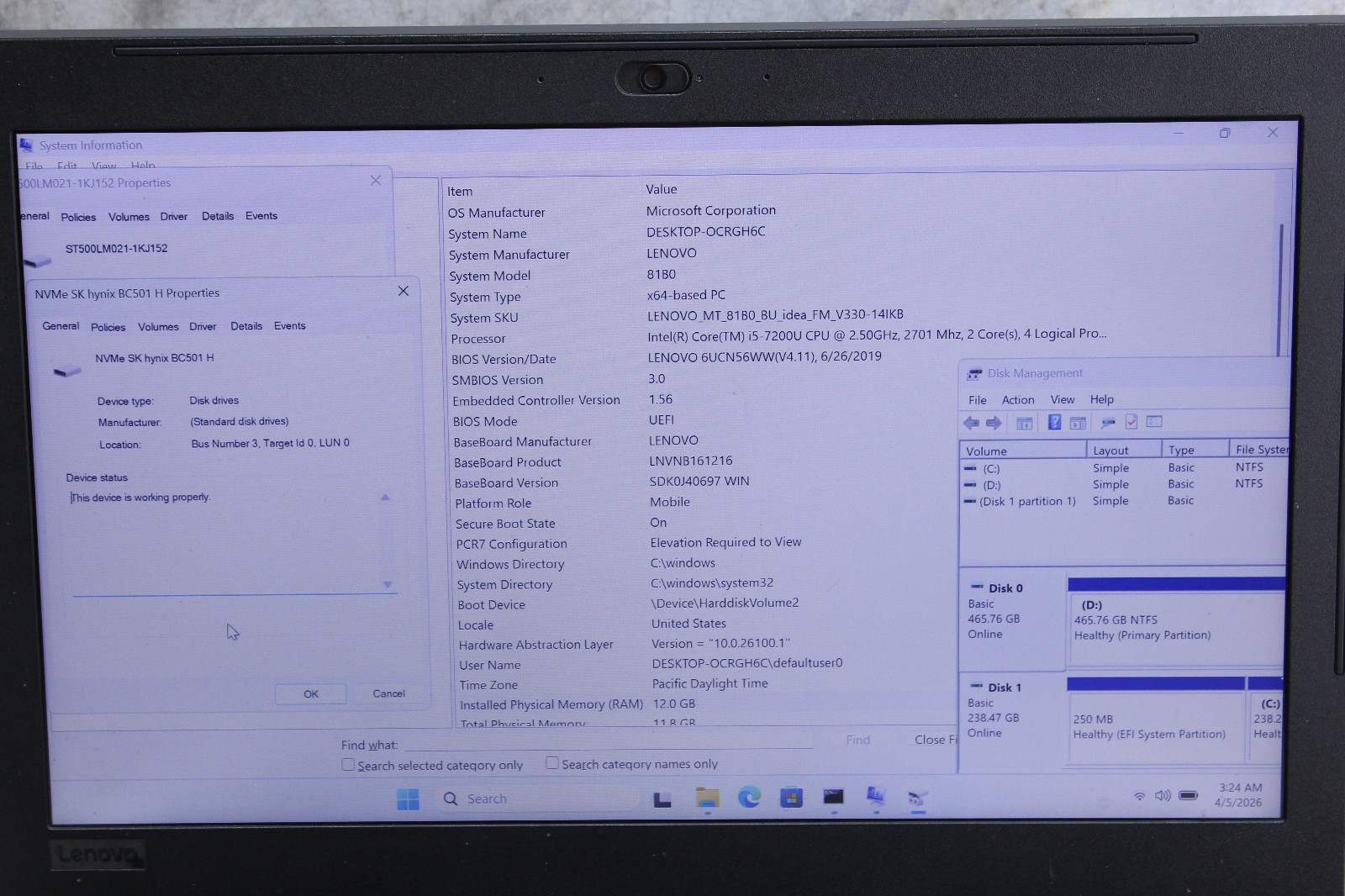 Lenovo IdeaPad FM-V330-14IKB | i5-7200U, 12GB Ram, 256GB NVMe, 500GB HDD Win11H