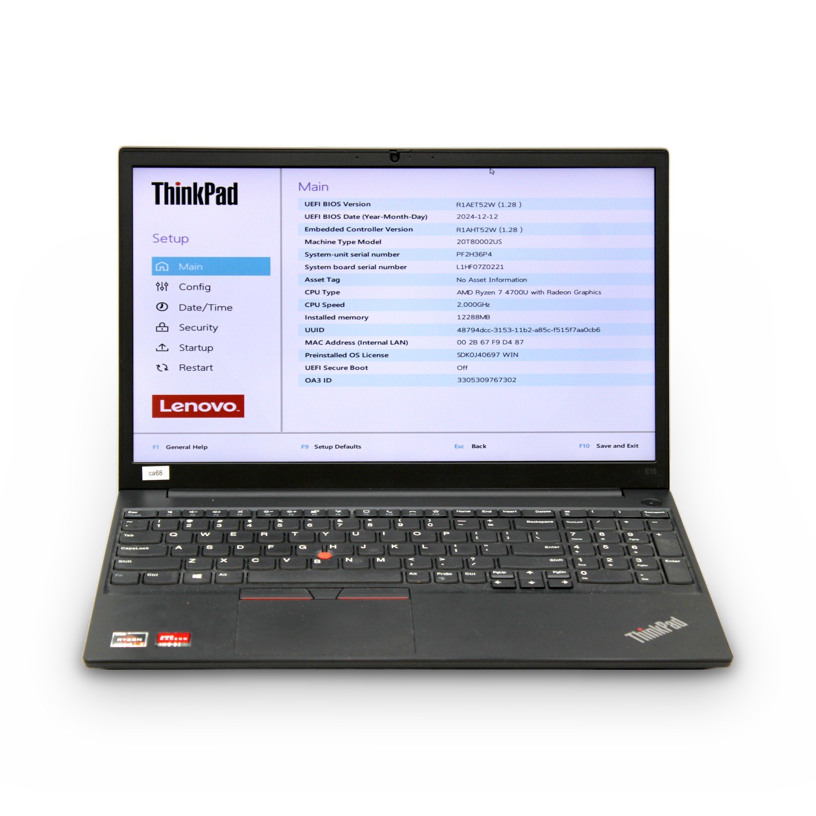 Lenovo ThinkPad E15Gen2 15.6in Ryzen 7 4700U 12GB FHD Grade A No OS, Drive, Cord