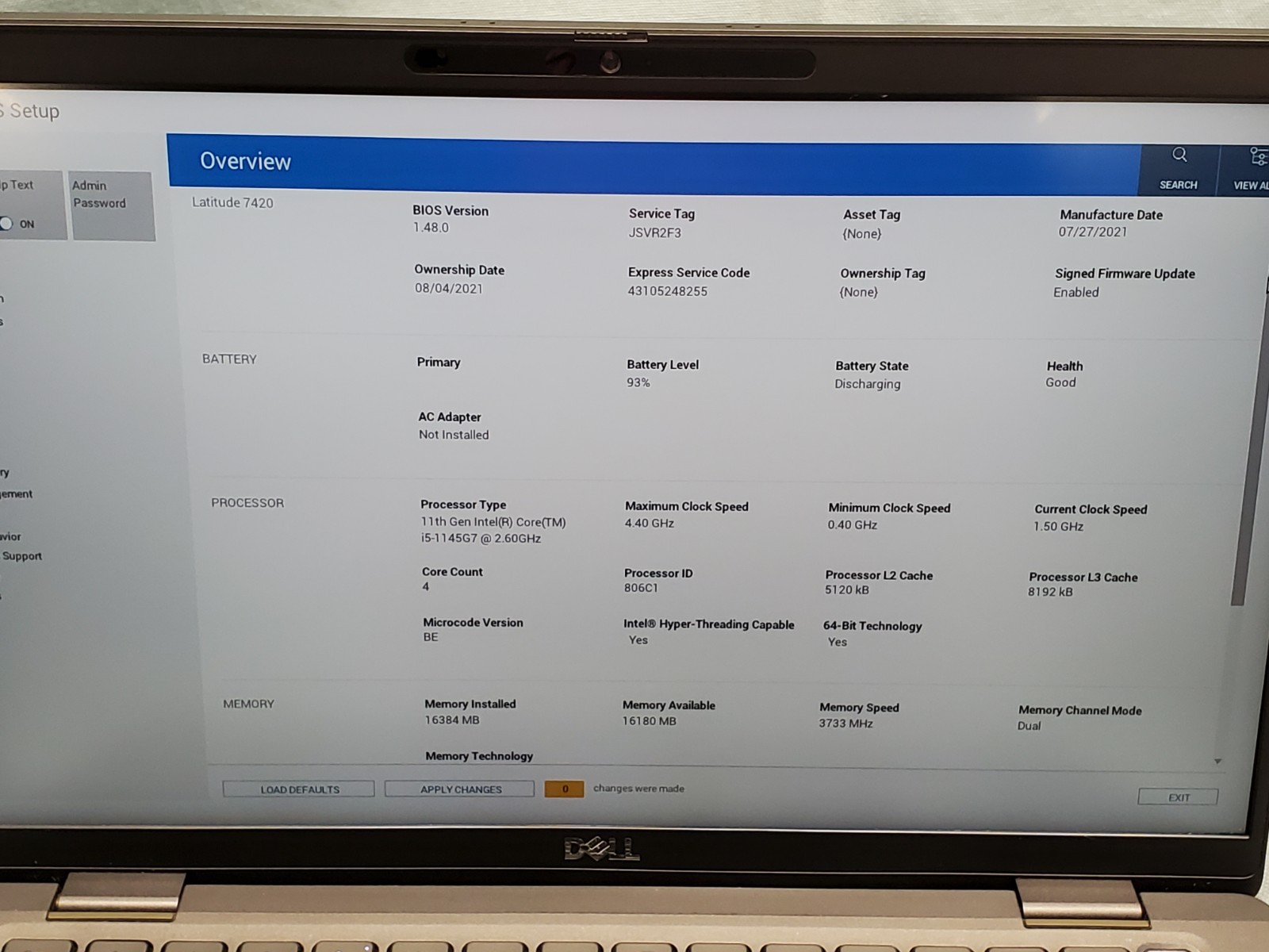 Dell Latitude 7420 i5 1145G7 2.60GHz/ 16GB/ No SSD 1920×1080 #2653