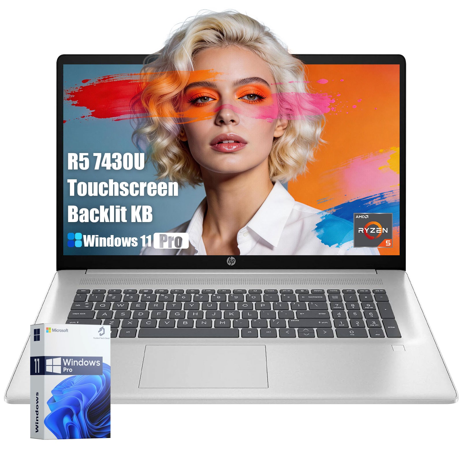 HP 17.3″ Touch Laptop HD AMD Ryzen 5 7430U UP TO 64GB RAM 2TB Windows 11 Pro PC