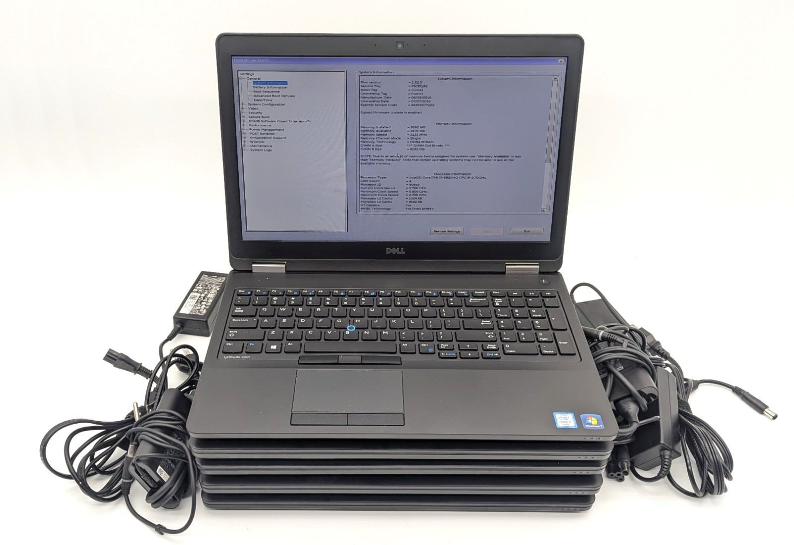 Lot of 5 Dell Latitude E5570 – Intel Core i7-6820HQ 8GB DDR4 RAM No OS/SSD