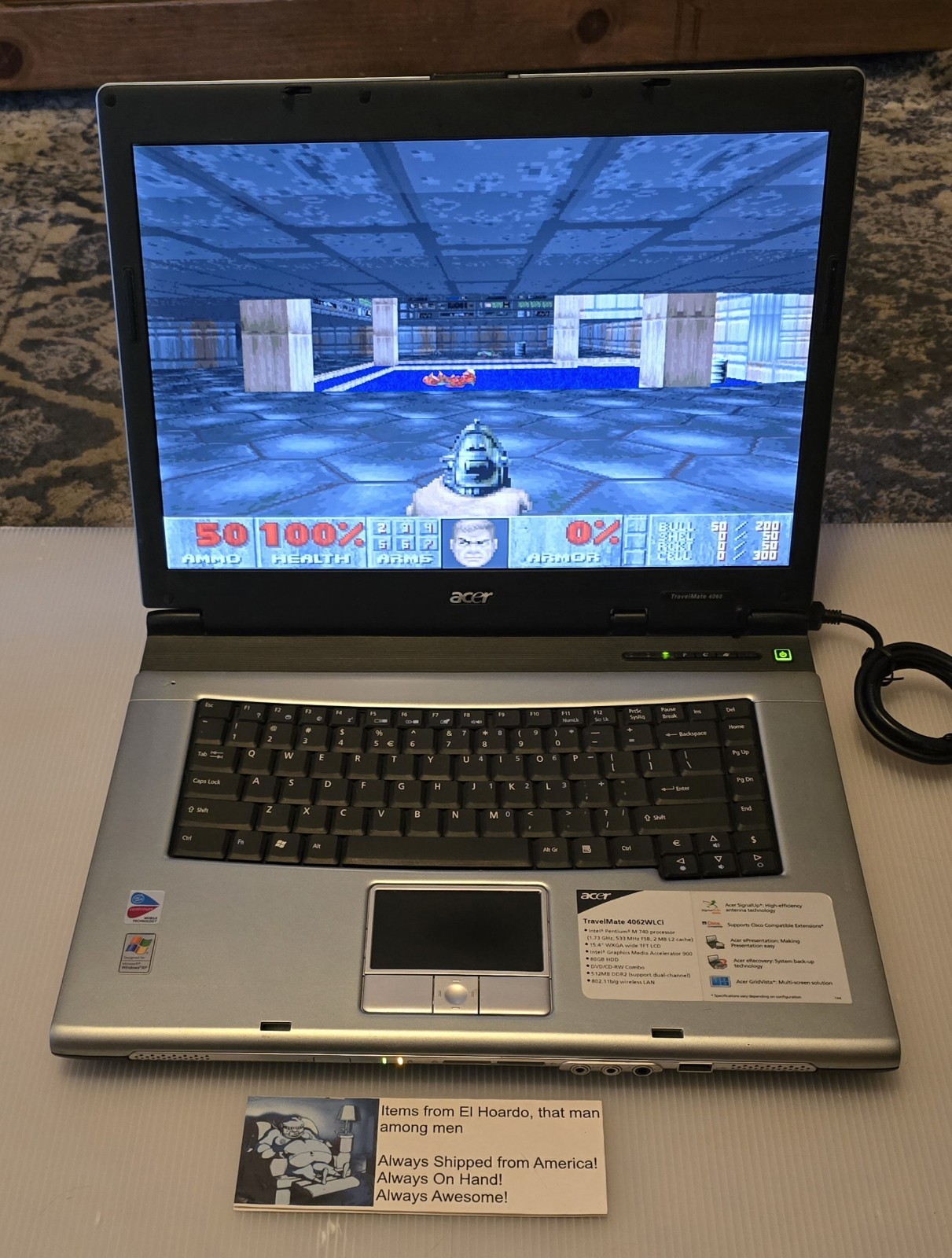 Acer Travelmate 4062 WLCi Laptop 1GB Ram 80GB HDD 1.73 Ghz Pentium M Win XP DVD