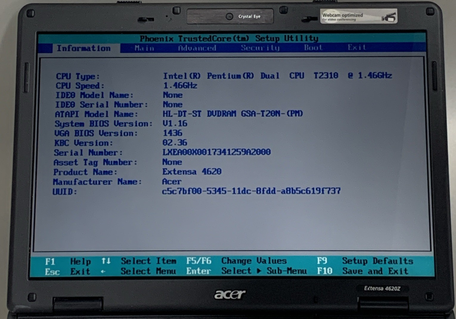 Acer Extensa 4620 Intel Pentium-T2310 1.46GHz 2GB RAM 14″ No Battery No HDD/OS