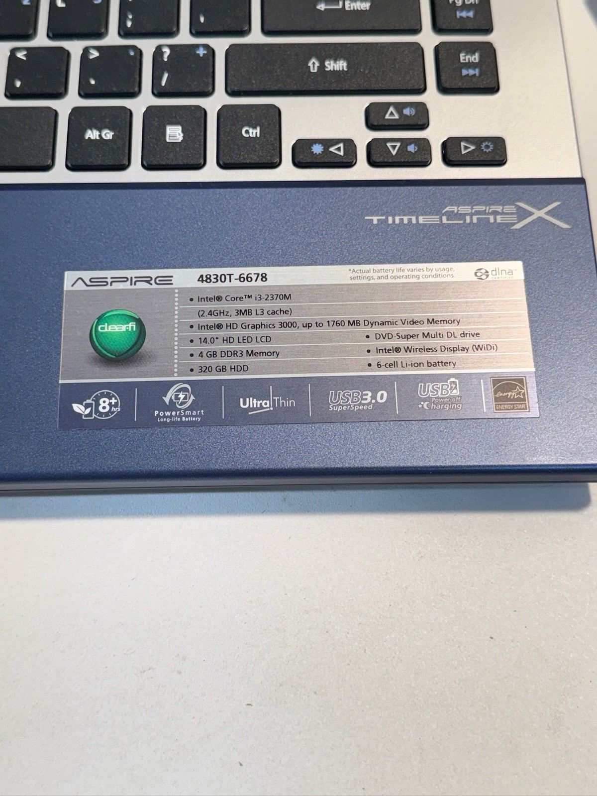 Acer Aspire Laptop 14″ HD LED LCD Intel Core i3-2370M 4GB RAM 320GB HDD