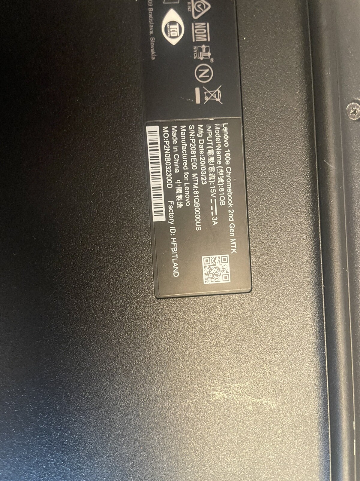 Lenovo 81QB0000US 100E Chromebook 2nd Gen 11.6in. MTK8173C 32GB SSD wifi