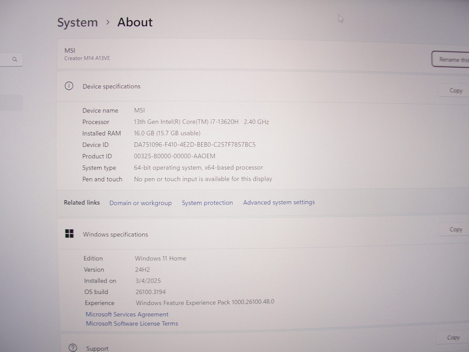 MSi Creator M14 A13VE 14”WUXGA i7 13th Gen 2.4GHz 16GB SSD 1TB NVIDIA RTX 4050