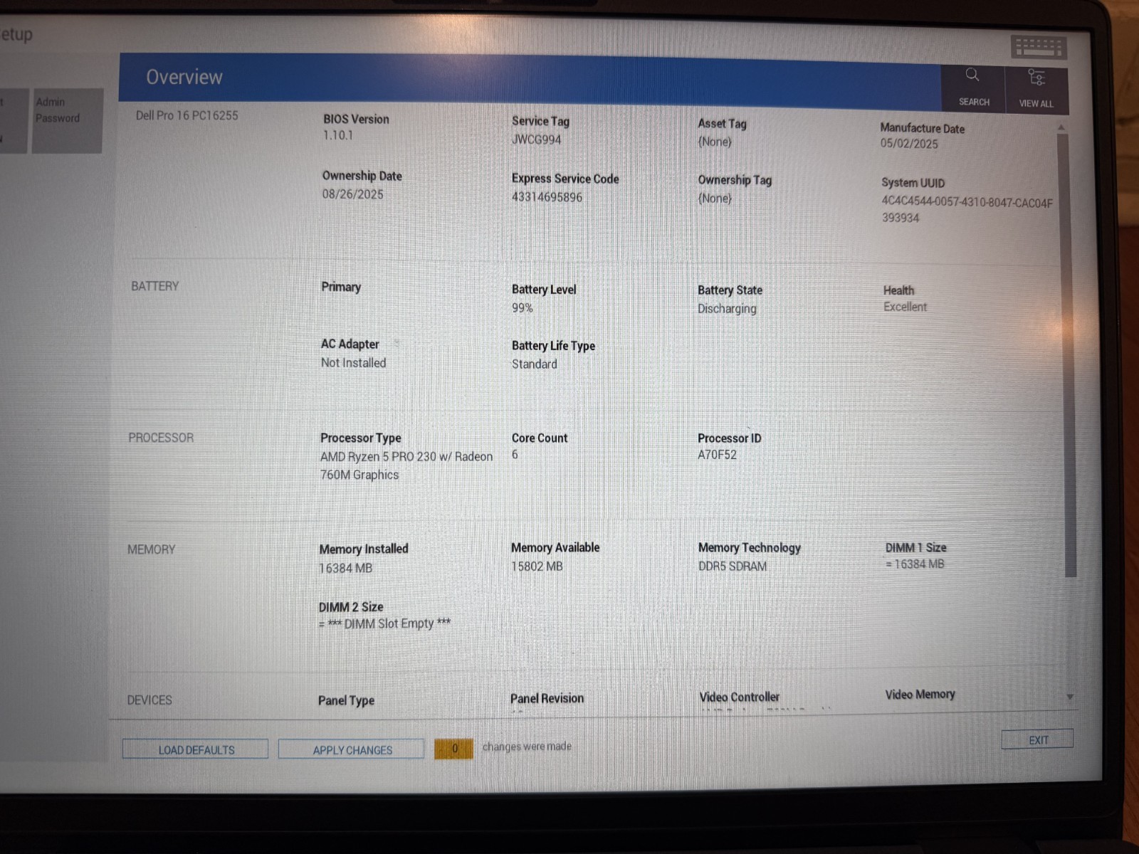 Dell Pro 16 PC16255 15.6″ Ryzen 5 Pro 215 3.2GHz 16GB RAM 256GB SSD WARRANTY
