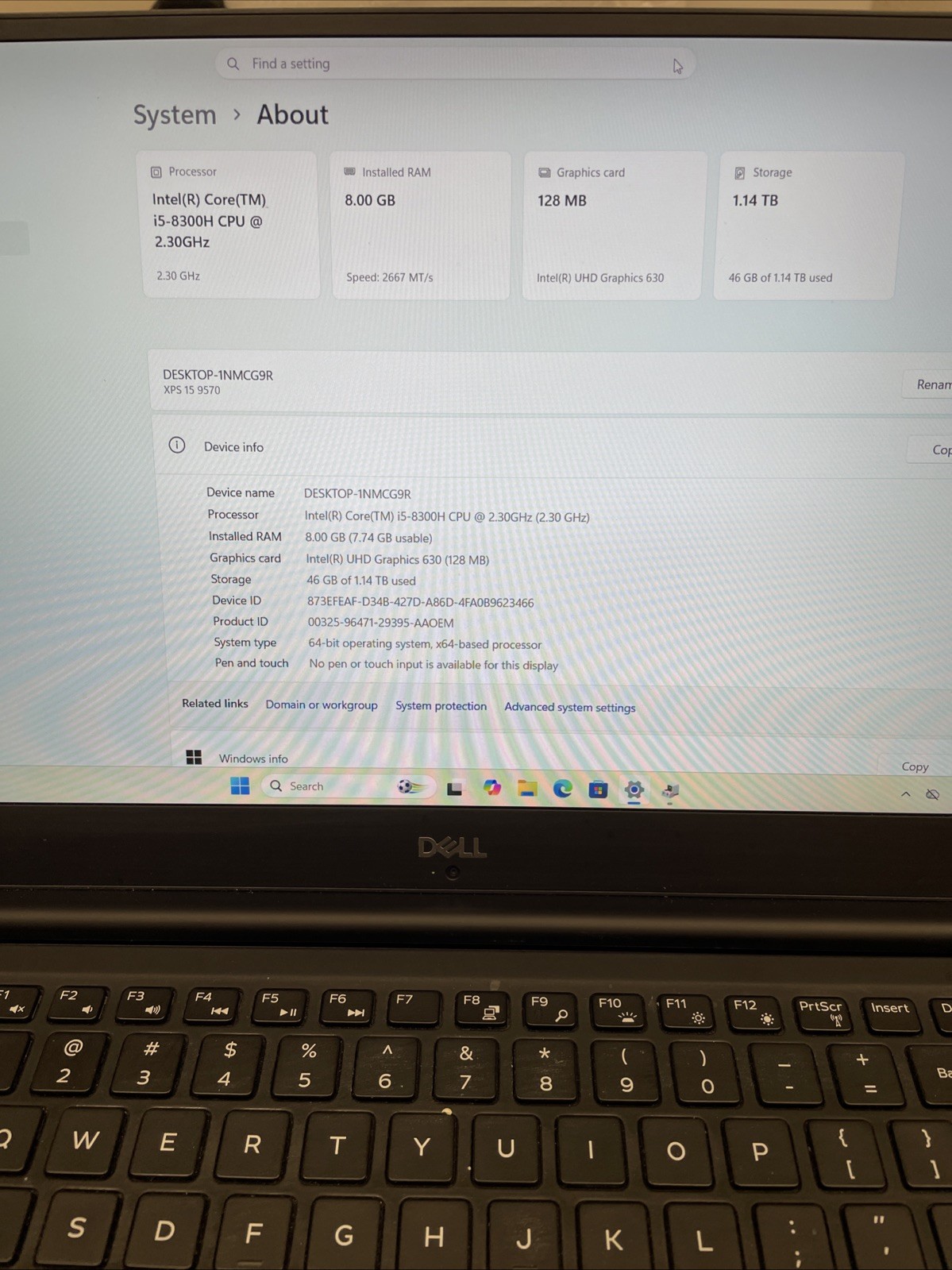 Dell XPS 15 9570 i5-8300H 8GB 256GB SSD+1TB HDD FHD IPS Win11 Pro AC