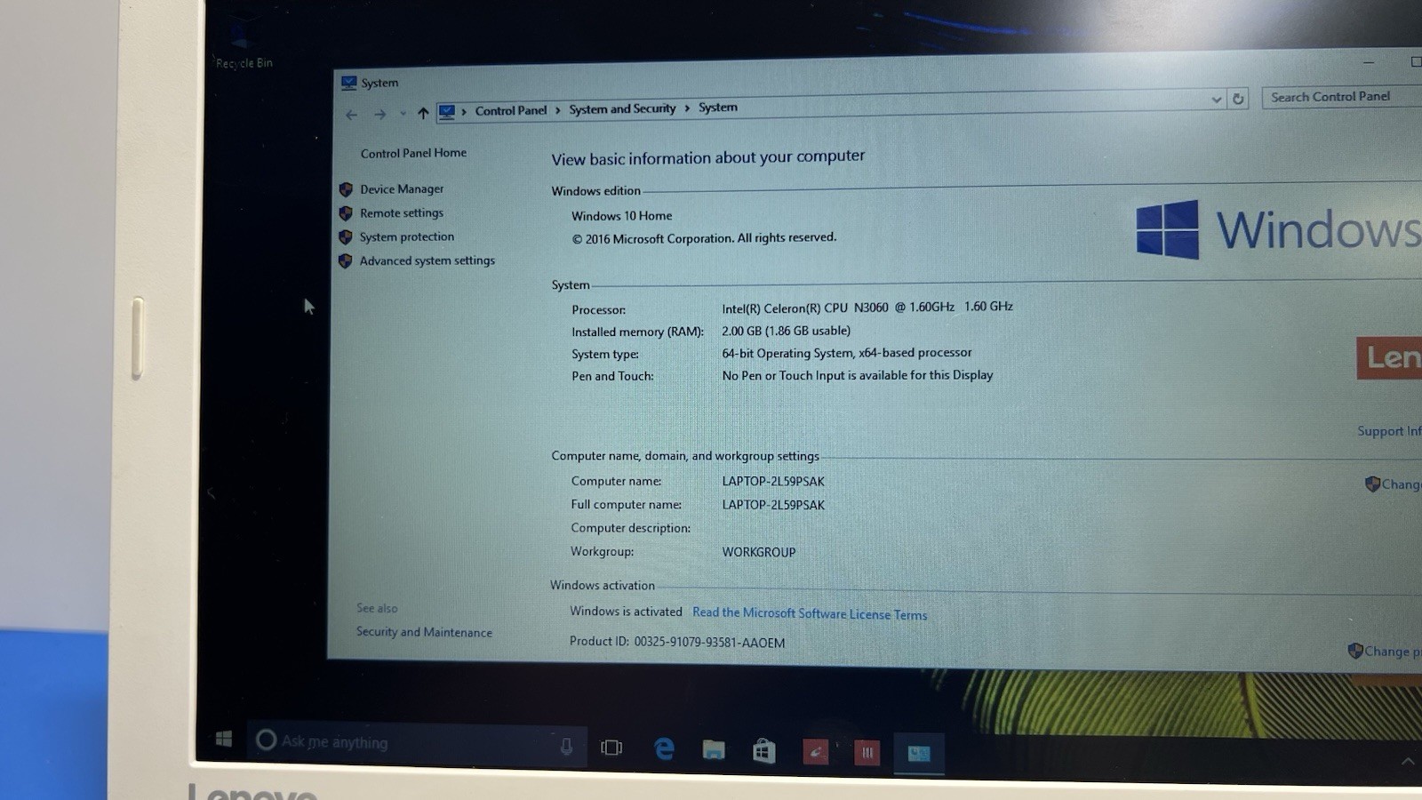 Lenovo IdeaPad 110S-11IBR 11.6” – Celeron N3060, 2GB RAM, 32GB eMMC, Win10