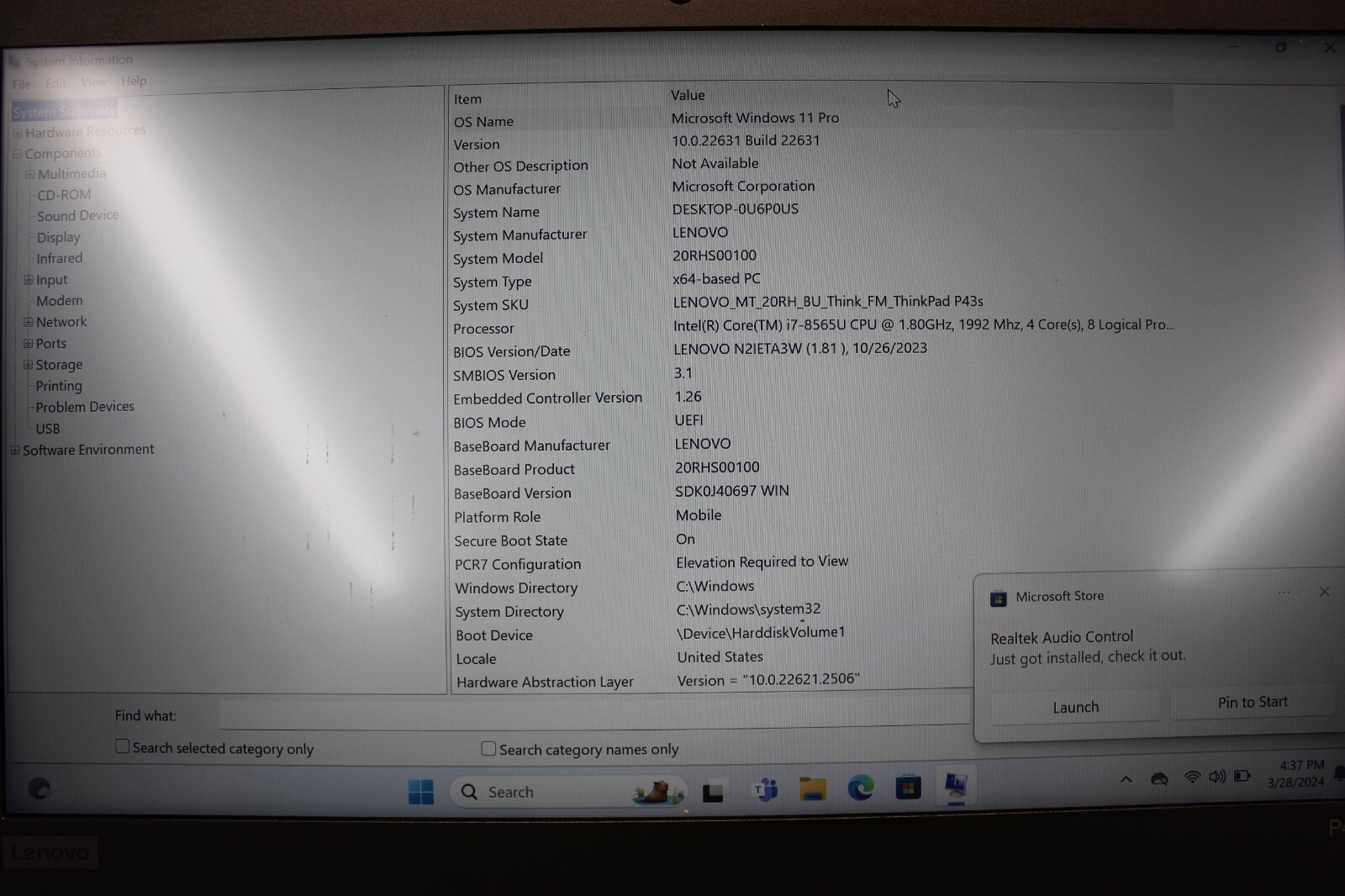 Lenovo Thinkpad P43s I7-8565U 256GB NvME 16GB DDR NVIDIA Quadro P520 Win11Pro