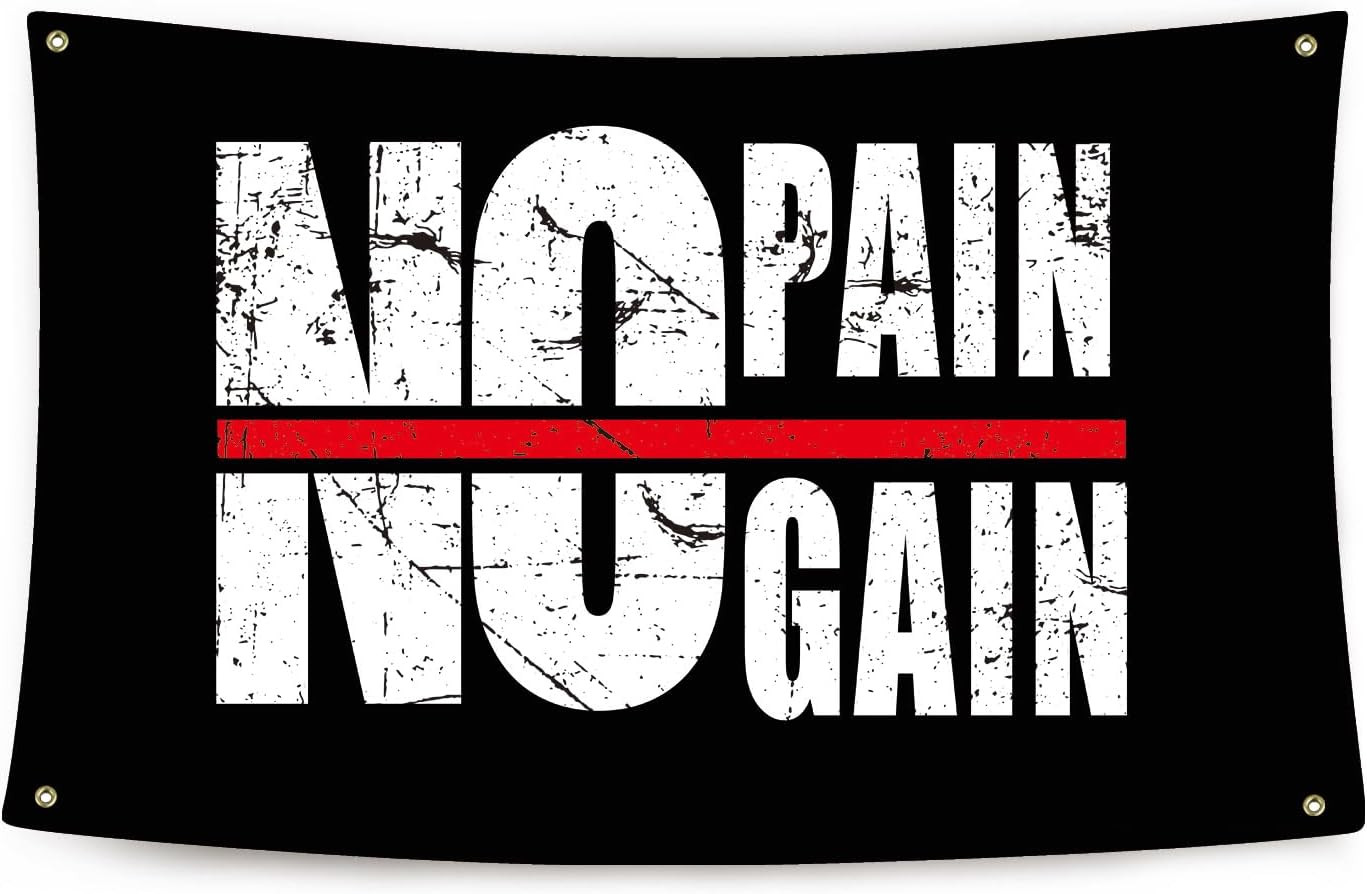 No Pain No Gain Flag Motivational Gym Banner 3 X 5 Ft Fitness Wall Decor with 4