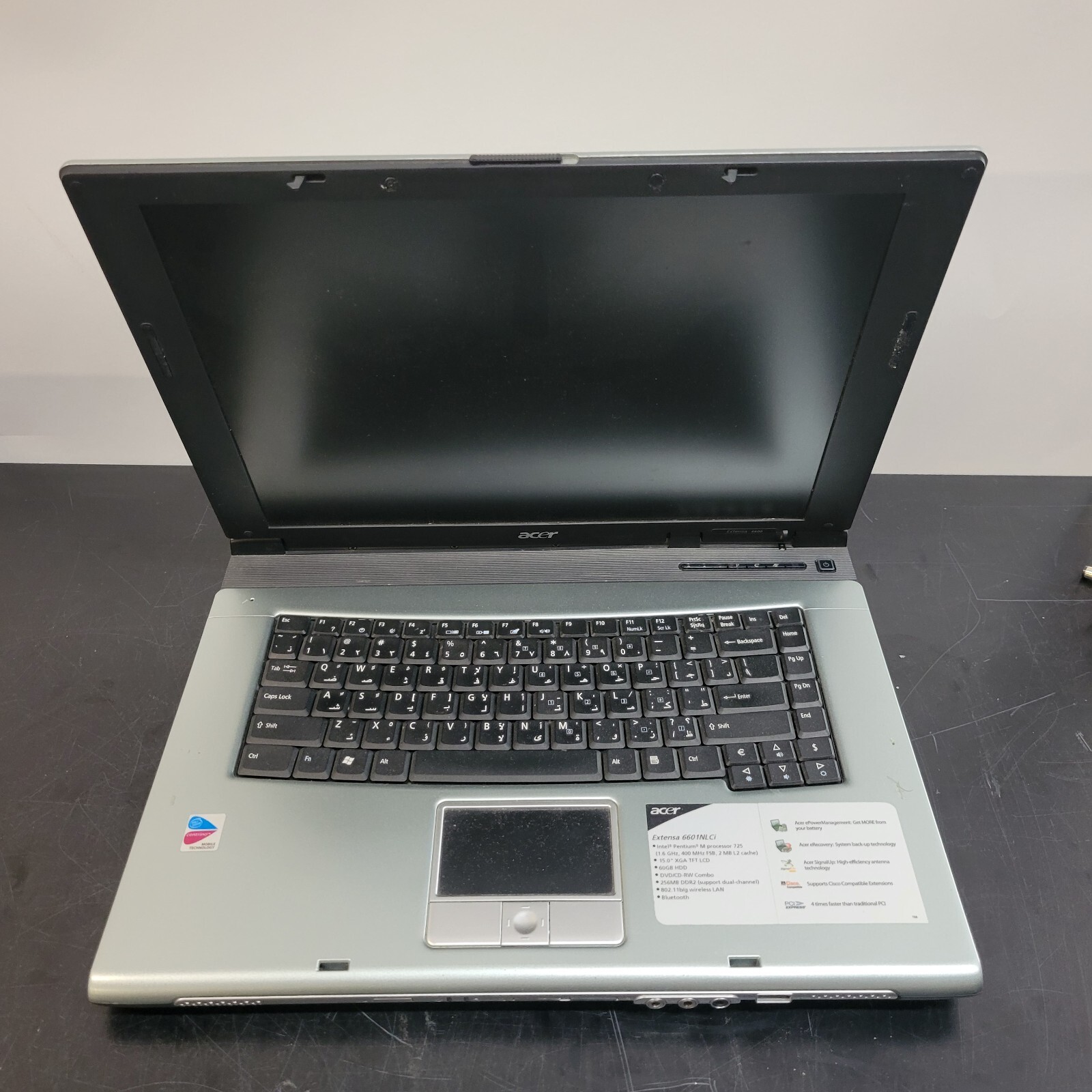 Acer Extensa 6600 15″ Intel Pentium m 725 1600 MHz 2 GB RAM 0 GB HDD