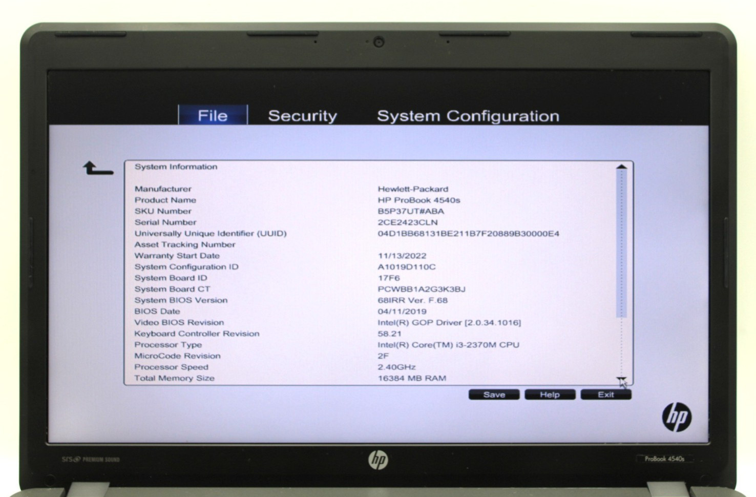 HP ProBook 4540s i3-2370M@2.4GHz 16GB DDR3 NO STORAGE OR OS *USED/TESTED*