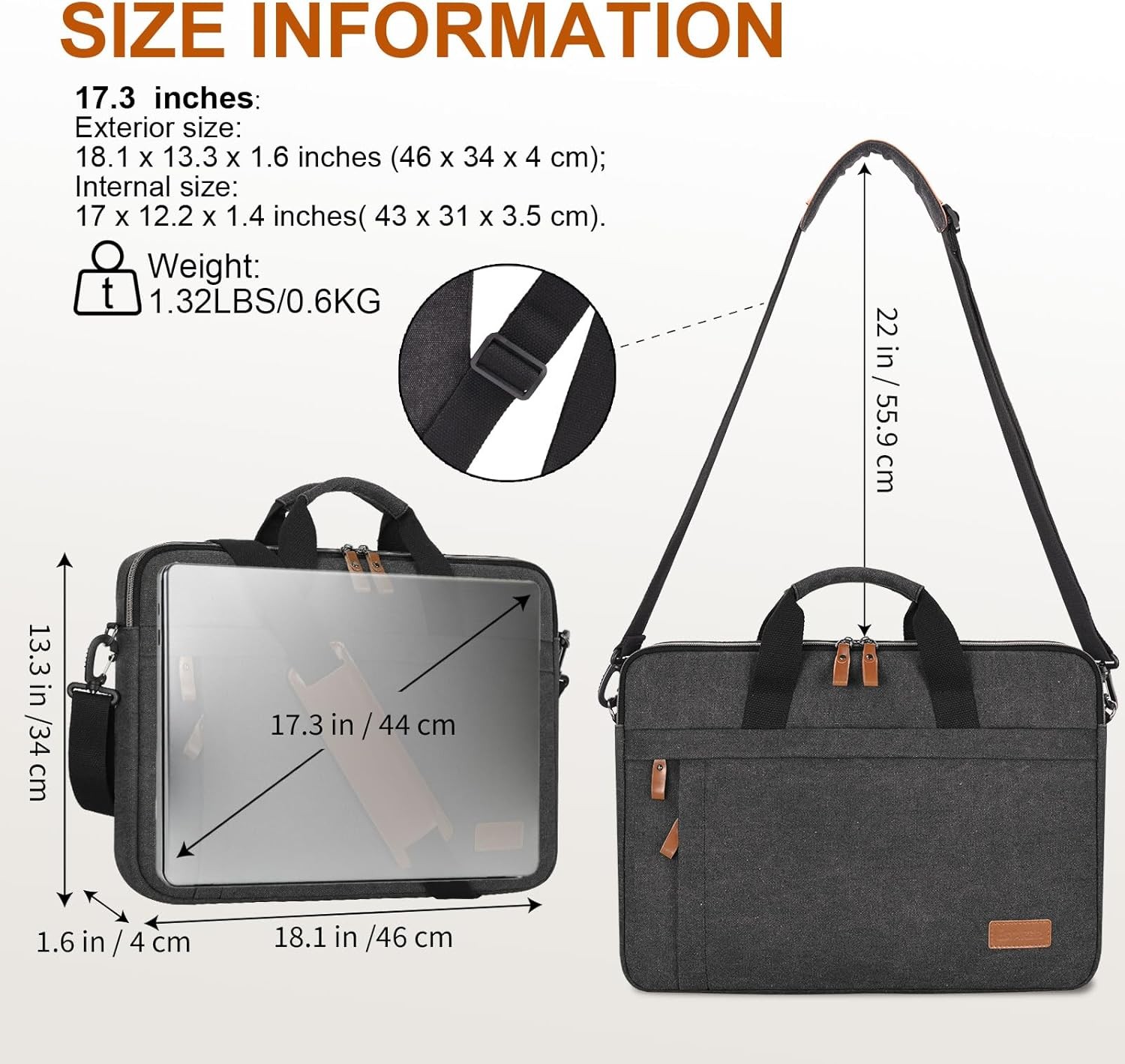 Laptop Bag 17-17.3 Inch, Water-resistant Canvas Laptop Case Slim Laptop Sleeve F