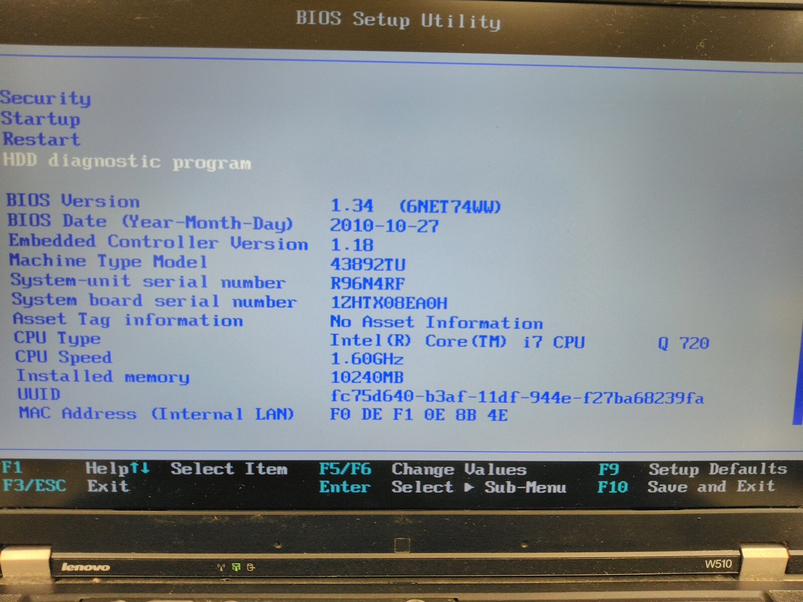 Lenovo ThinkPad W510 pro 15.6″i7-Q720 1.6GH 10GB RAM 256GB SSD W11p*READ R96N4RF