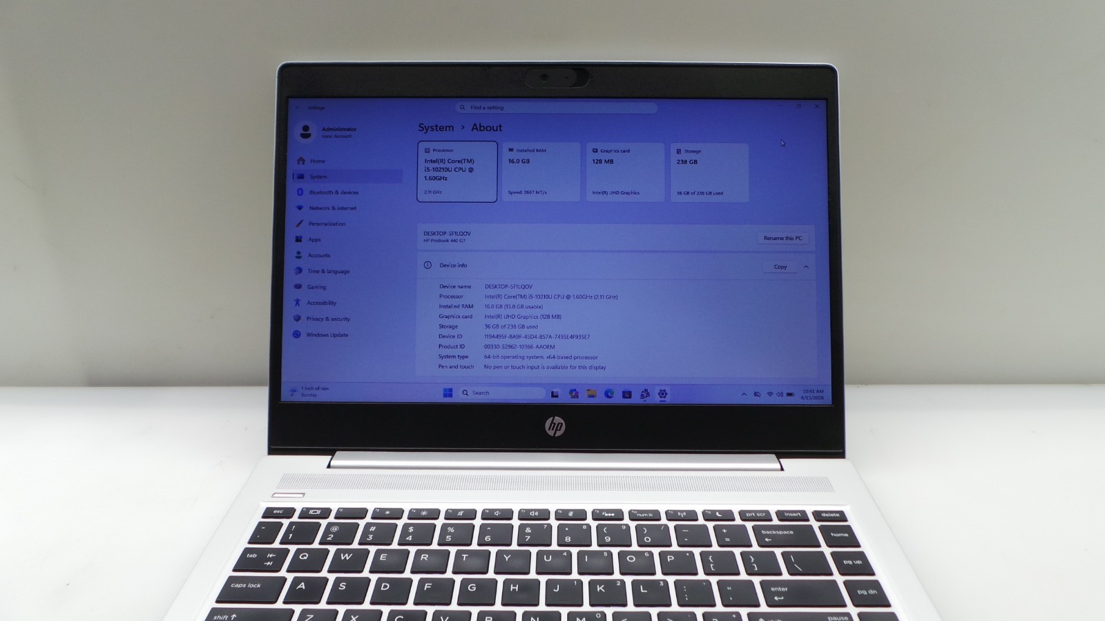 HP ProBook 440 G7 | 14″ | i5-10210U 1.60GHz | 16GB RAM 256GB NVMe | WIN 11 PRO