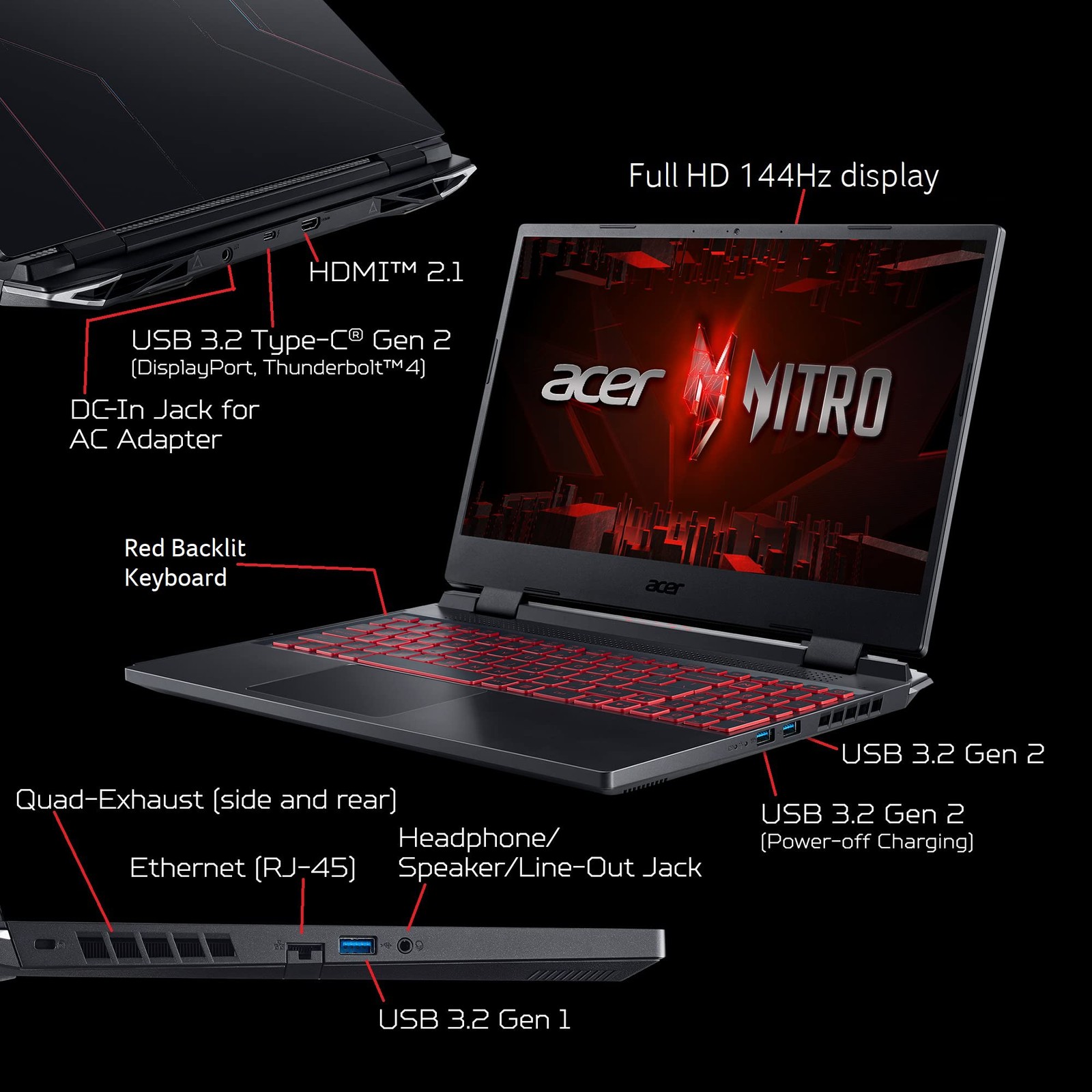 Gaming Laptop 15.6 FHD 144Hz RTX 3050 Ti i5-12500H 16GB 512GB Acer AN515-58-57Y8