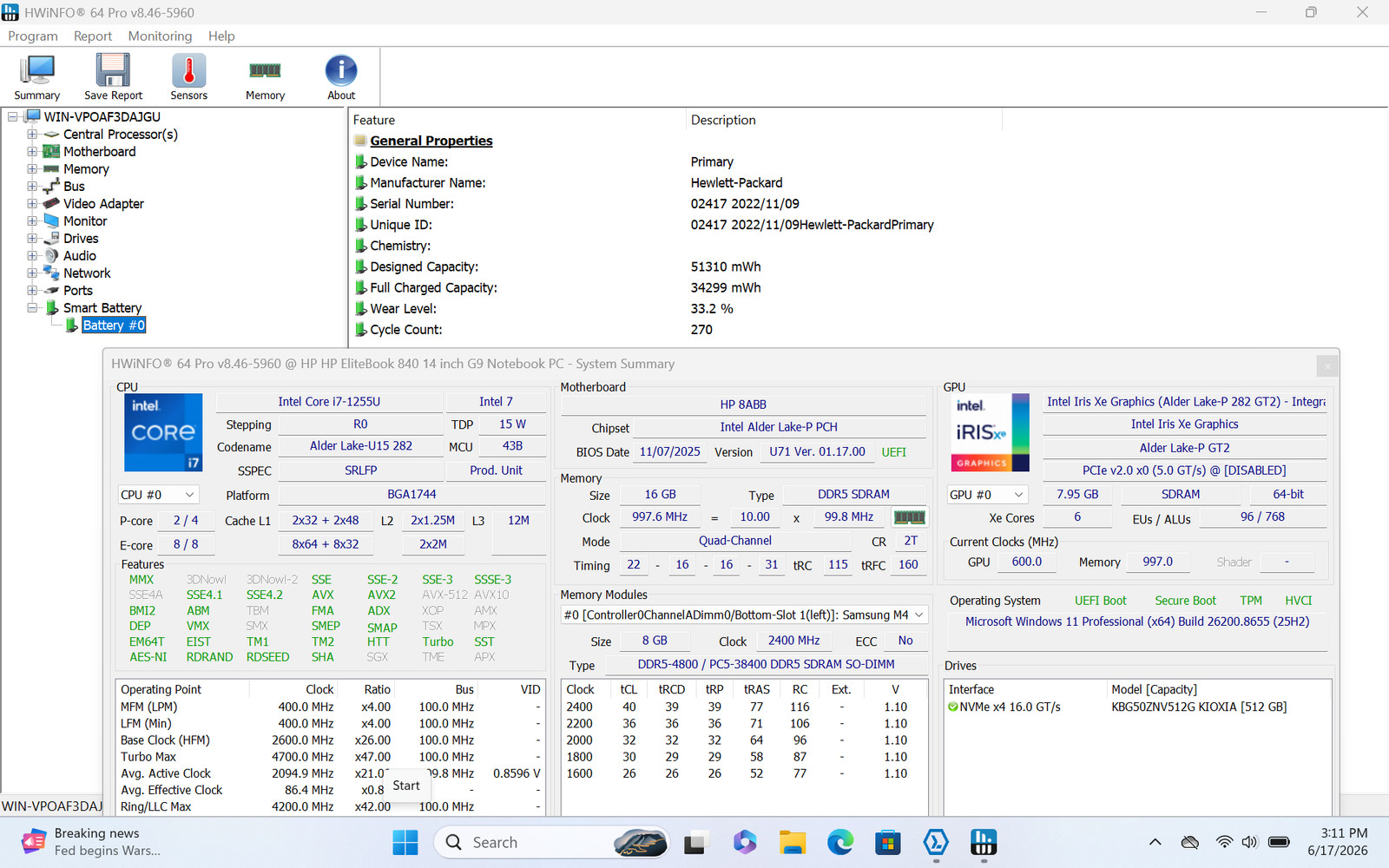 HP EliteBook 840 G9 14 Core i7-1255U 16GB 512GB SSD Windows 11 Grade D