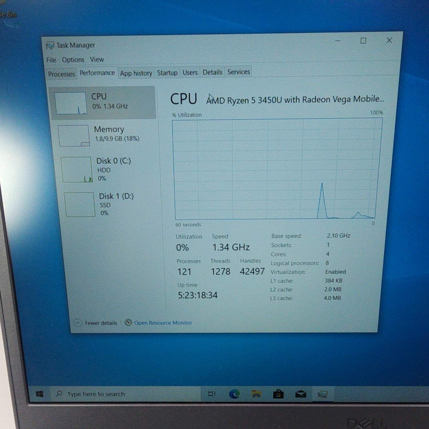 Dell Inspiron 3505 15.6″ Ryzen 5 2500U 2.0GHz 12GB RAM 256GB SSD