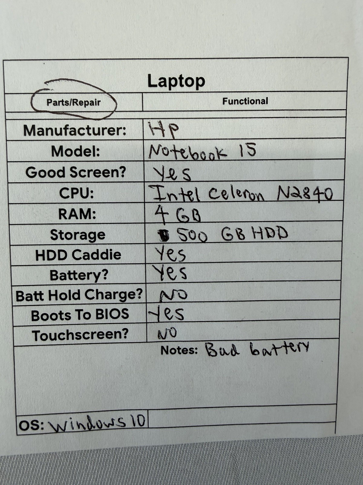 HP Notebook 15 Laptop – Good Screen – Intel Celeron N2840 – Read Des