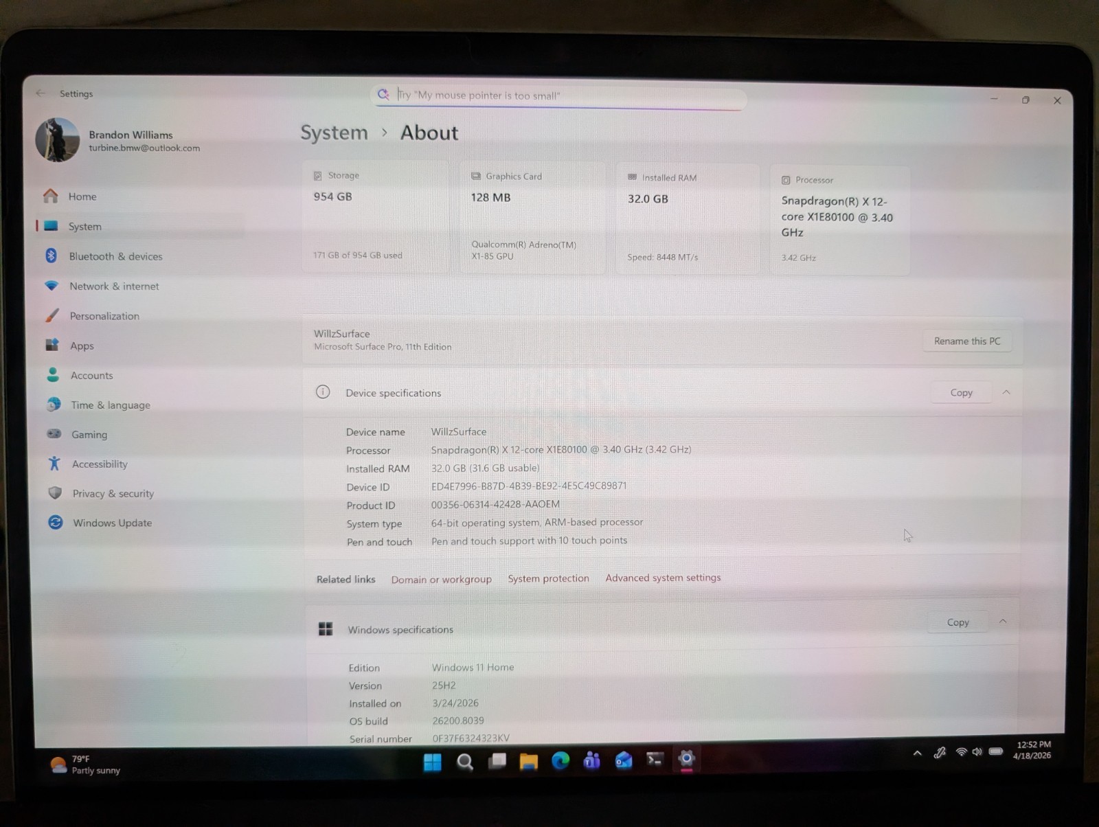 Microsoft Surface Pro Snapdragon X Elite 12 Core Platinum 32GB RAM 1 TB Computer