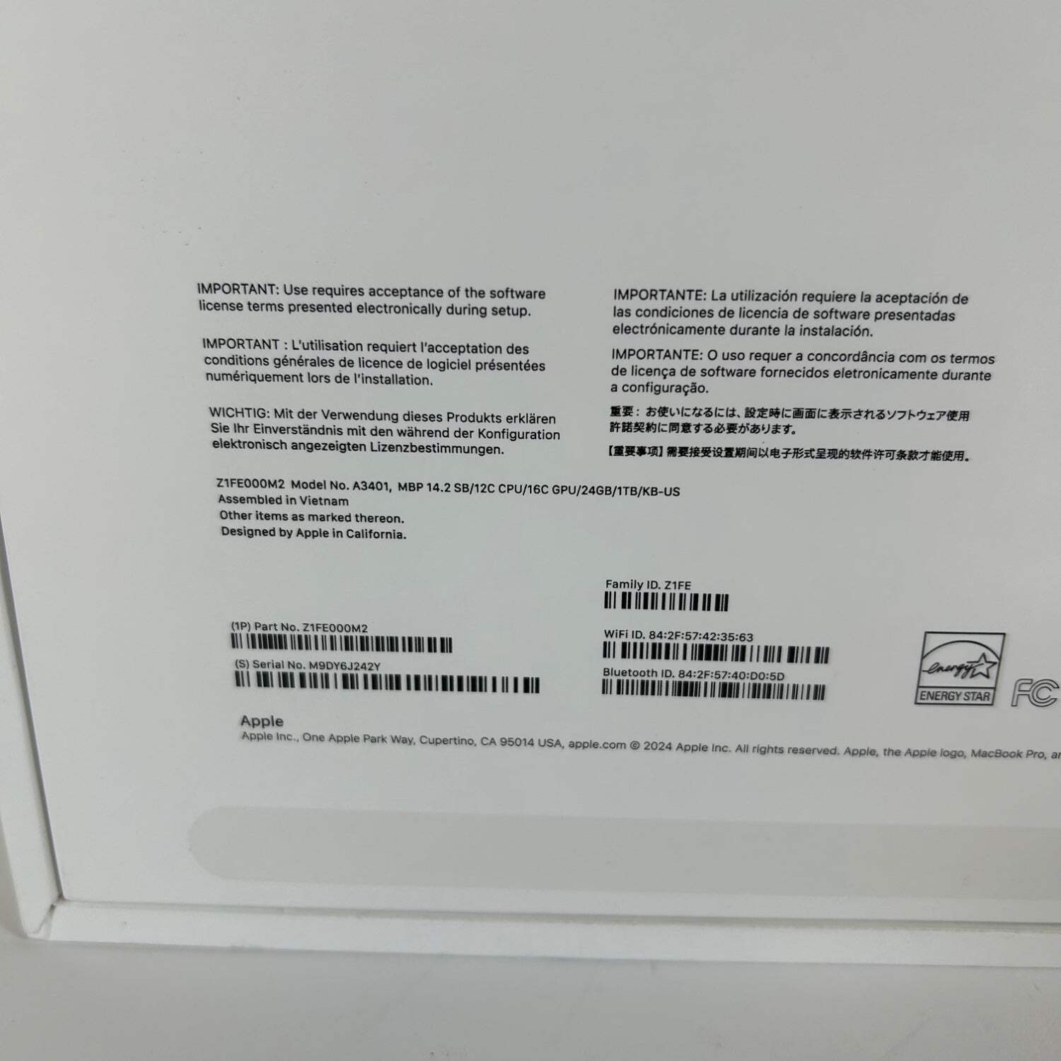 2024 Apple MacBook Pro 14″ M4 Pro 16C GPU 4.5GHz 24GB RAM 1TB SSD A3401