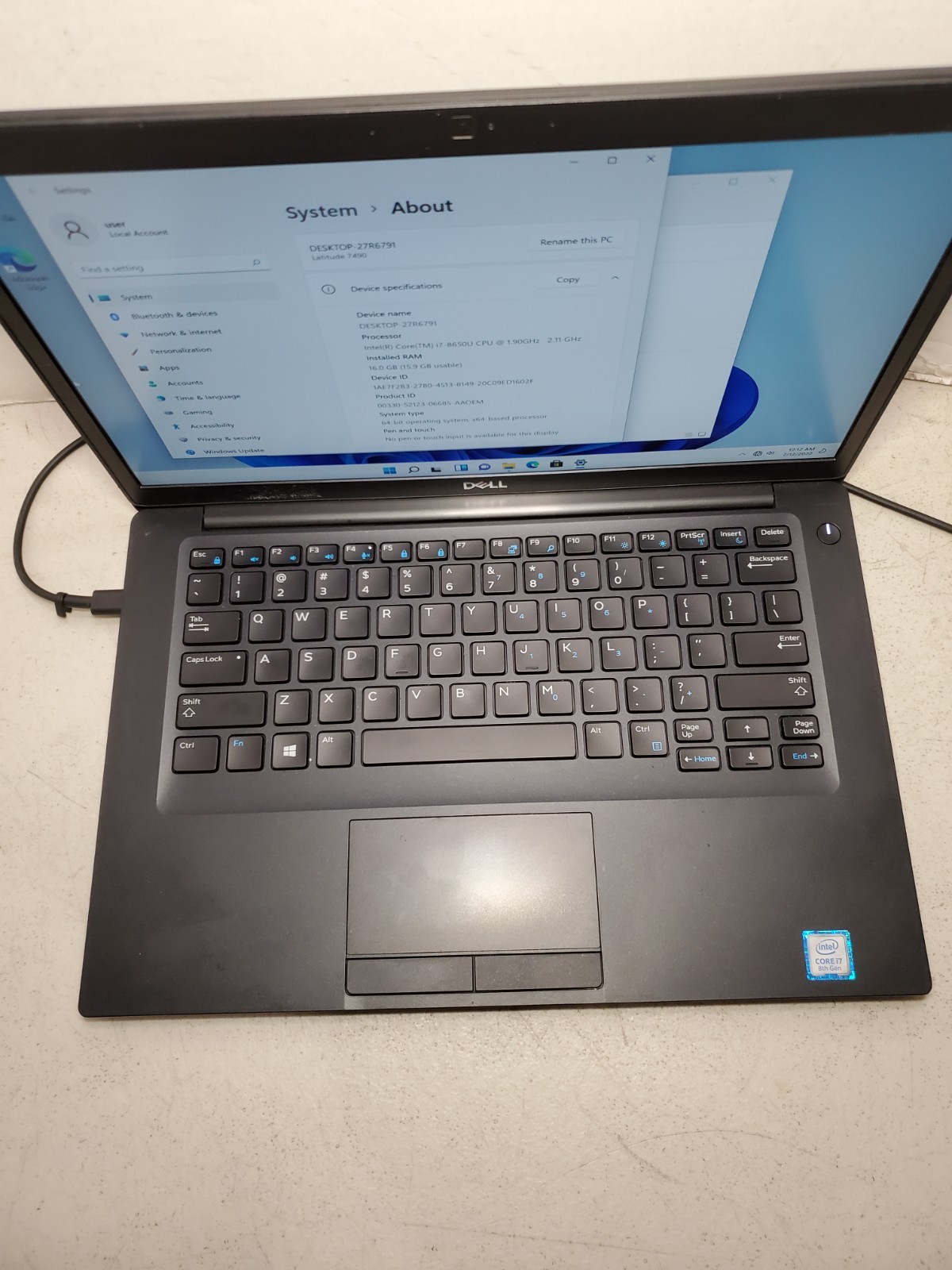 Dell Latitude 7490 14″ i7-8650U 1.90GHz 16GB RAM 256GB SSD Win11 NO BATTERY! #69